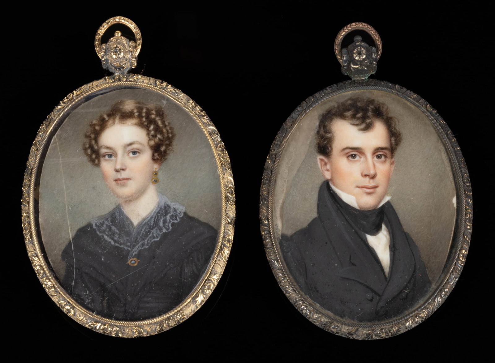 AMERICAN OR EUROPEAN SCHOOL (19TH CENTURY) MINIATURE PORTRAITS, PAIR (1 of 4)