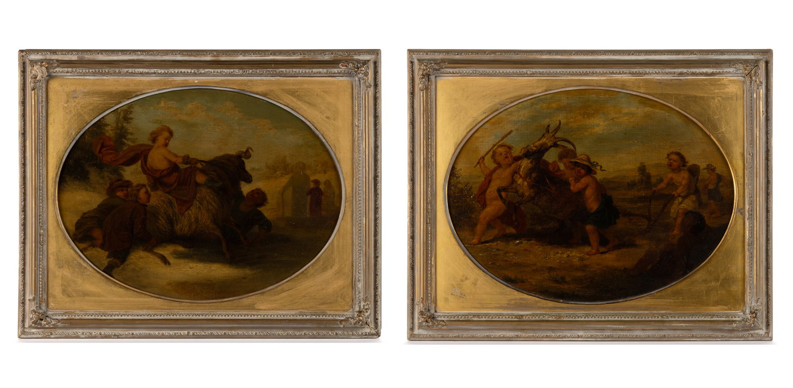 GEORGE MORELAND (ENGLISH, 1763-1804), ATTRIBUTED, PAINTINGS OF CHERUBS, PAIR (1 of 8)