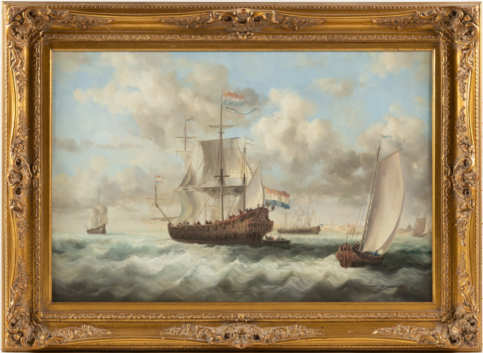 E. PONTHIER (AMERICAN, ACTIVE 20TH / 21ST CENTURY) PAINTING OF FRENCH SHIPS (1 of 6)