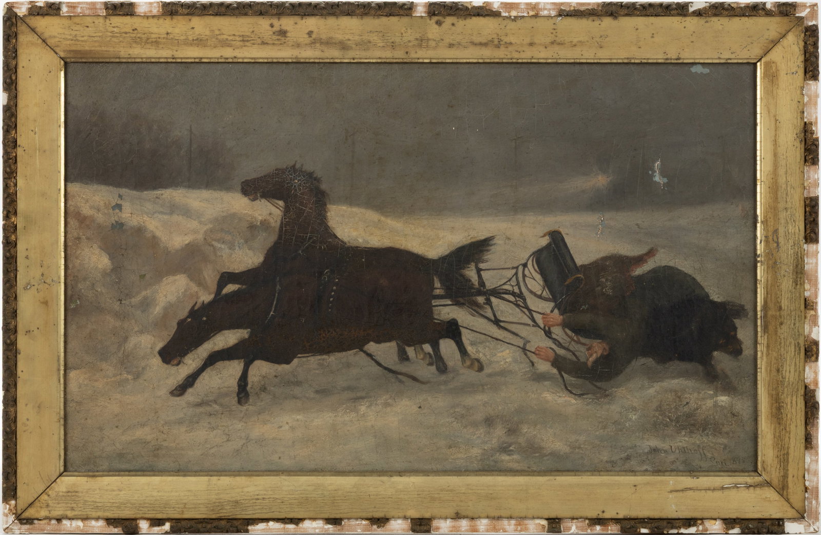 CONTINENTAL SCHOOL (19TH CENTURY) WINTER SNOW SCENE / SLEIGH CRASH GENRE PAINTING (1 of 7)