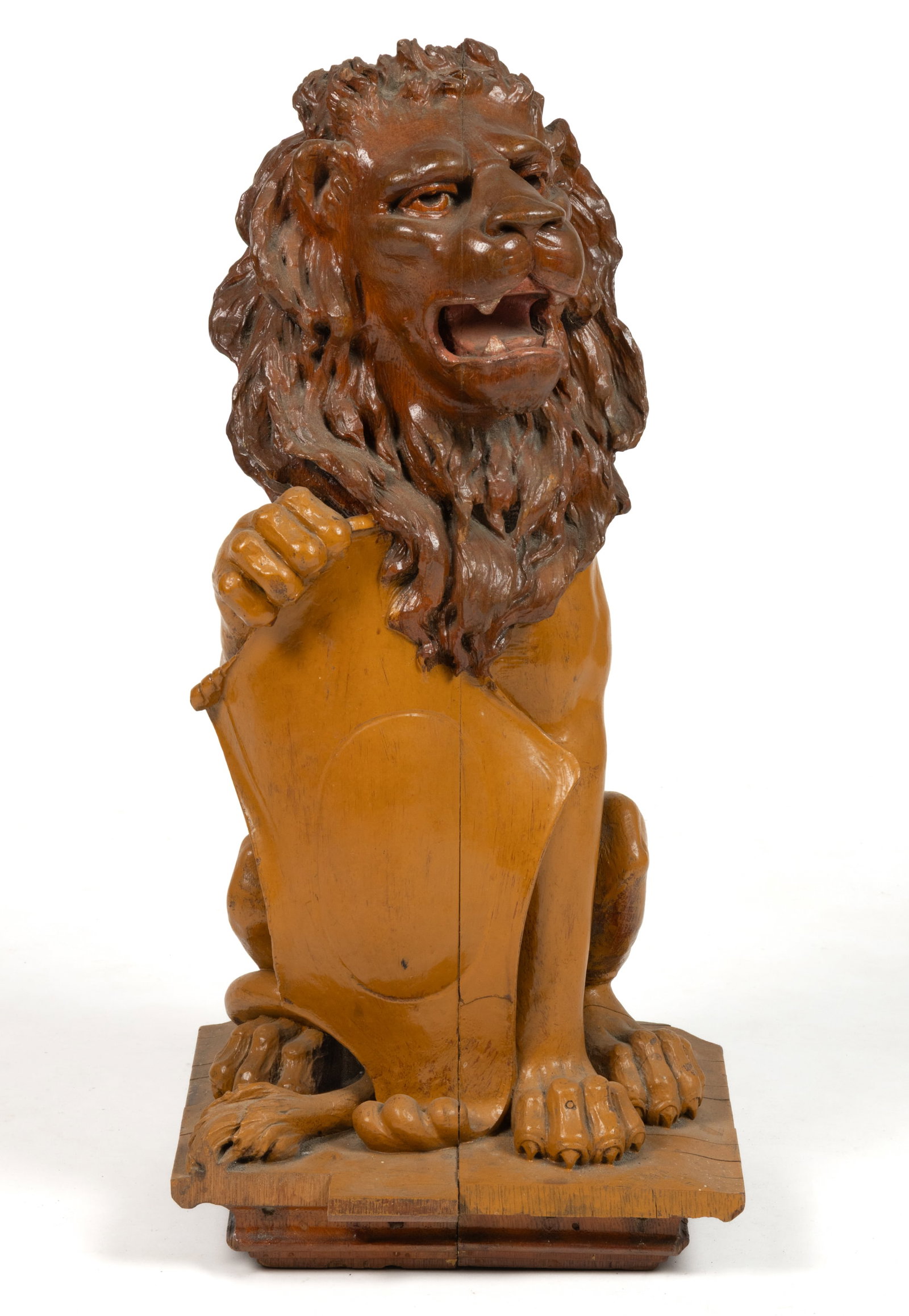 AMERICAN OR EUROPEAN CARVED AND PAINTED OAK FIGURE OF A LION (1 of 4)