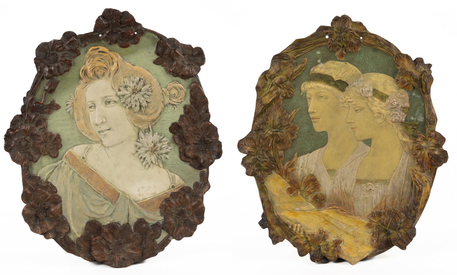 AUSTRIAN ERNST WAHLISS ART NOUVEAU CERAMIC PORTRAIT PLAQUES, LOT OF TWO (1 of 6)