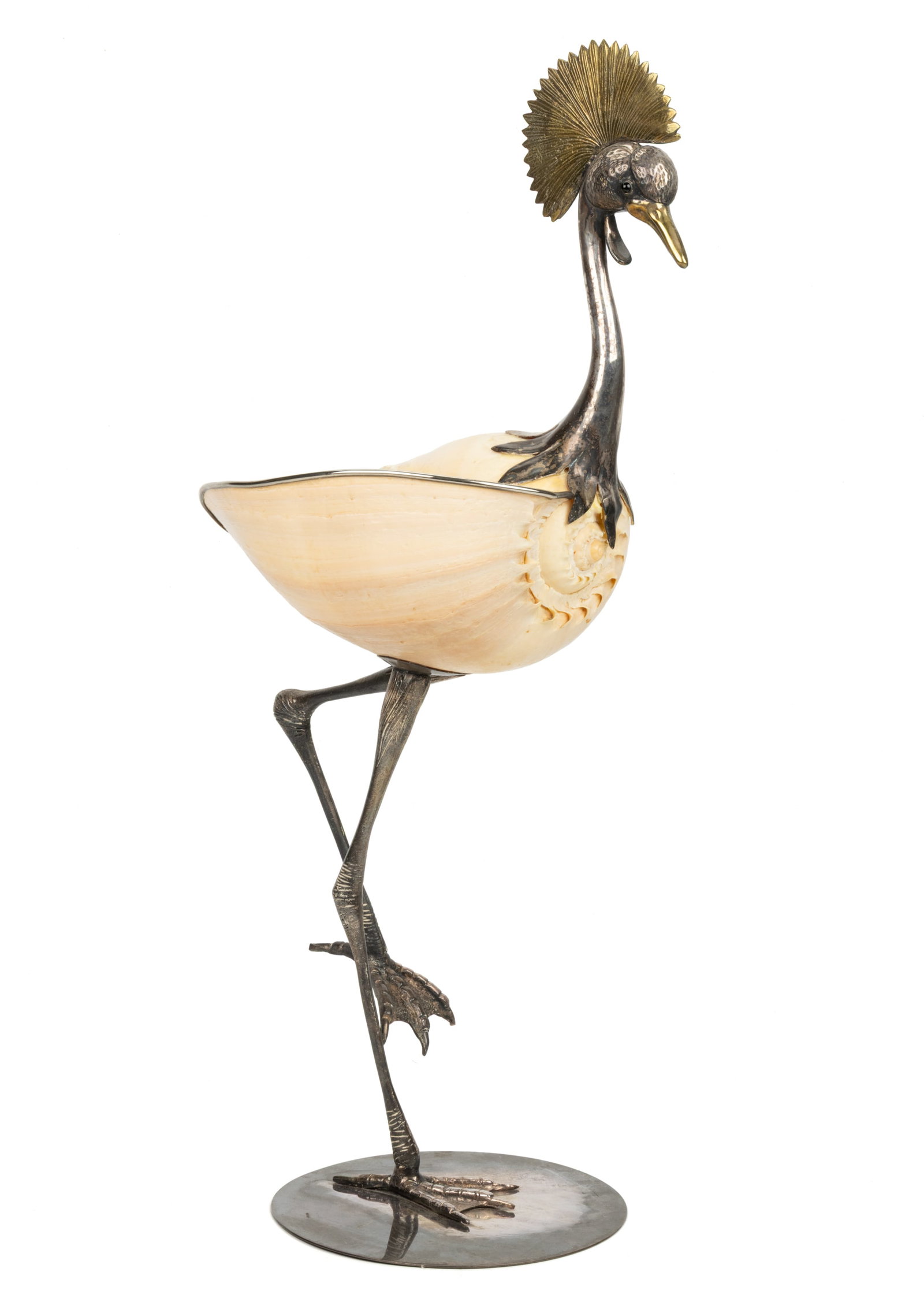 GABRIELLA BINAZZI (ITALIAN, ACTIVE 20TH CENTURY) SILVERPLATE AND SHELL STORK FIGURE (1 of 4)