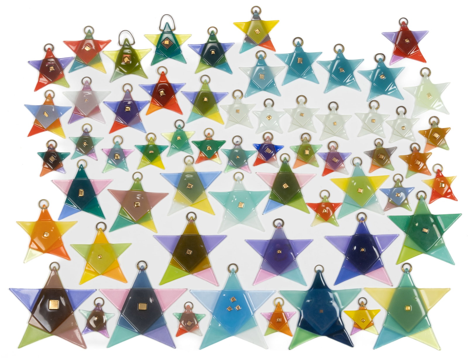 HIGGINS MID-CENTURY MODERN FUSED ART GLASS ORNAMENTS, LOT OF 60 (1 of 3)