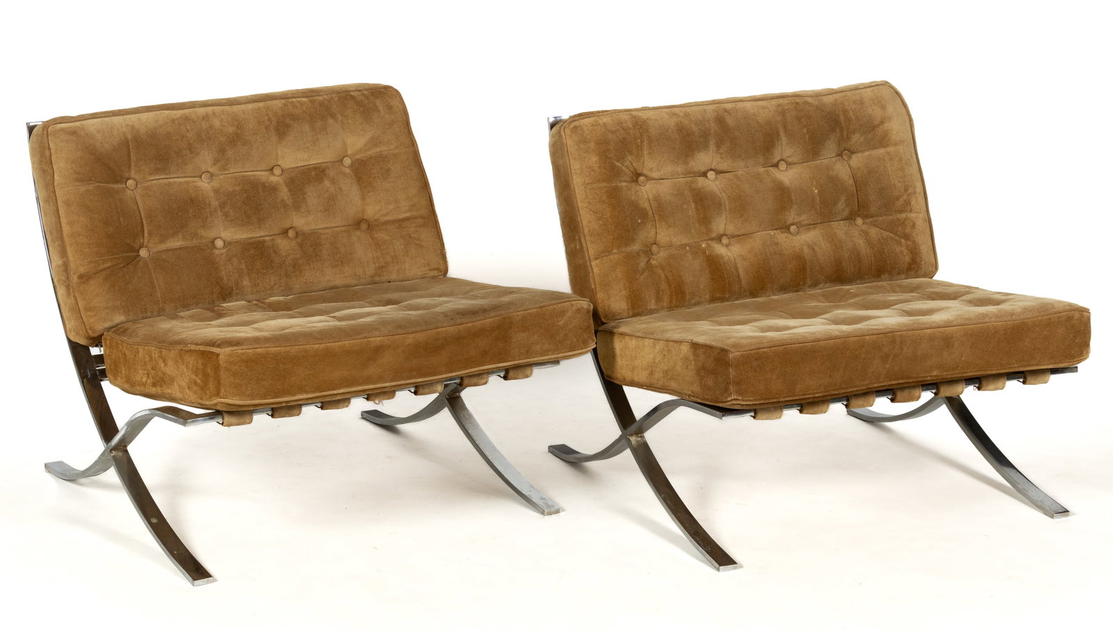 PAIR OF CONTEMPORARY REPRODUCTION MID-CENTURY MODERN-STYLE BARCELONA-STYLE CHAIRS (1 of 4)