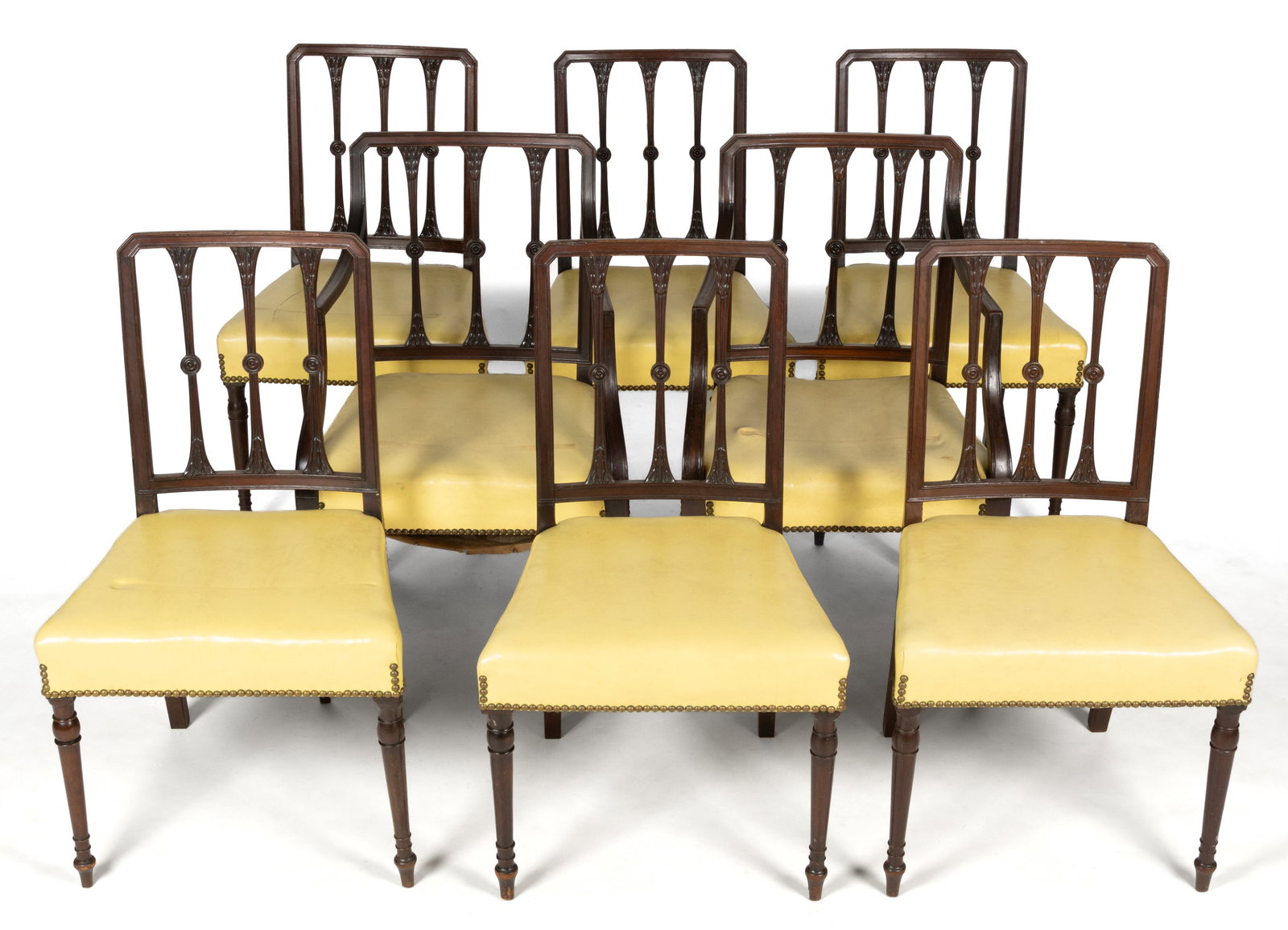 ENGLISH GEORGIAN CARVED MAHOGANY DINING CHAIRS, SET OF EIGHT (1 of 12)