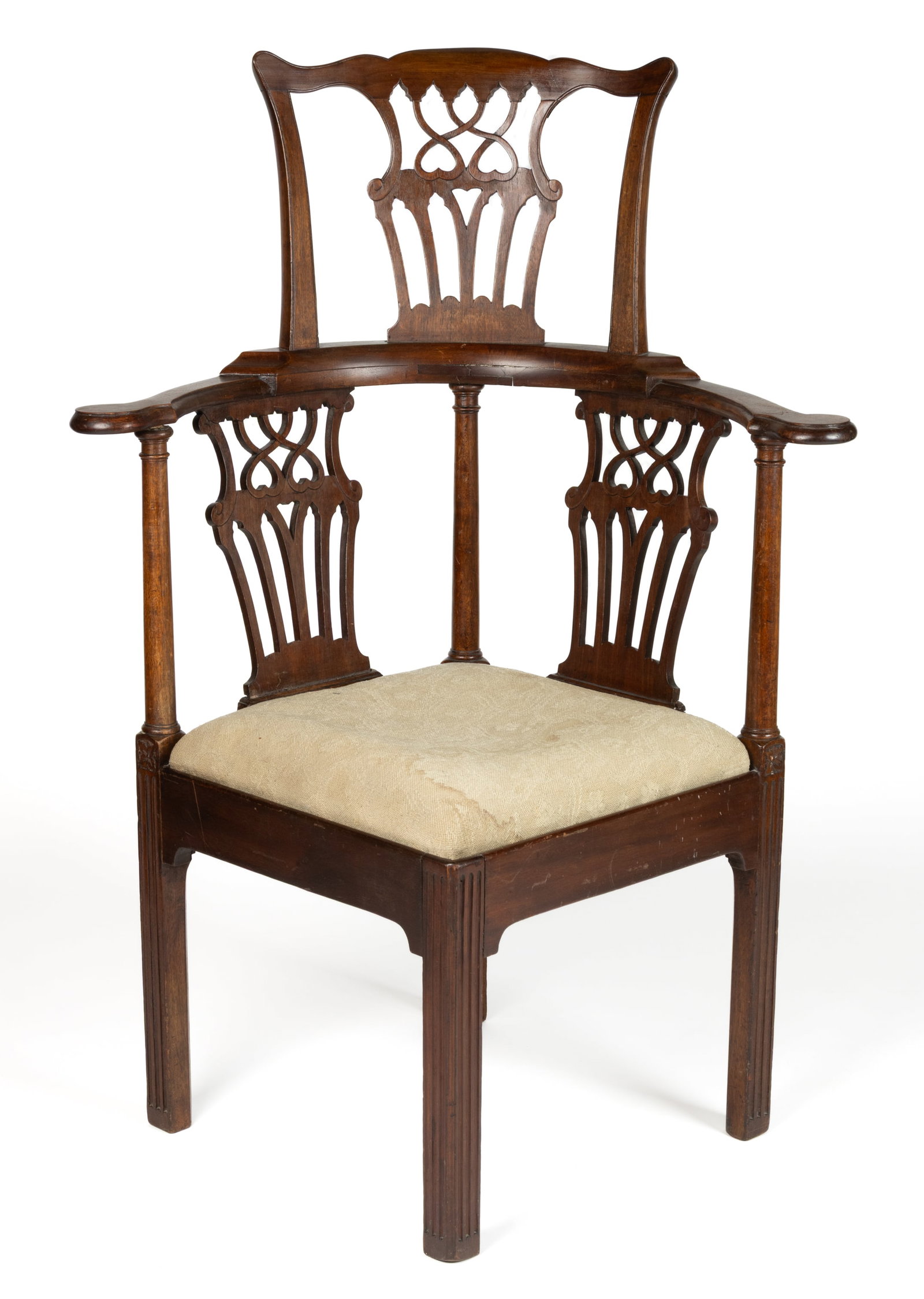 ENGLISH GEORGIAN CARVED MAHOGANY HIGH-BACK CORNER CHAIR (1 of 5)
