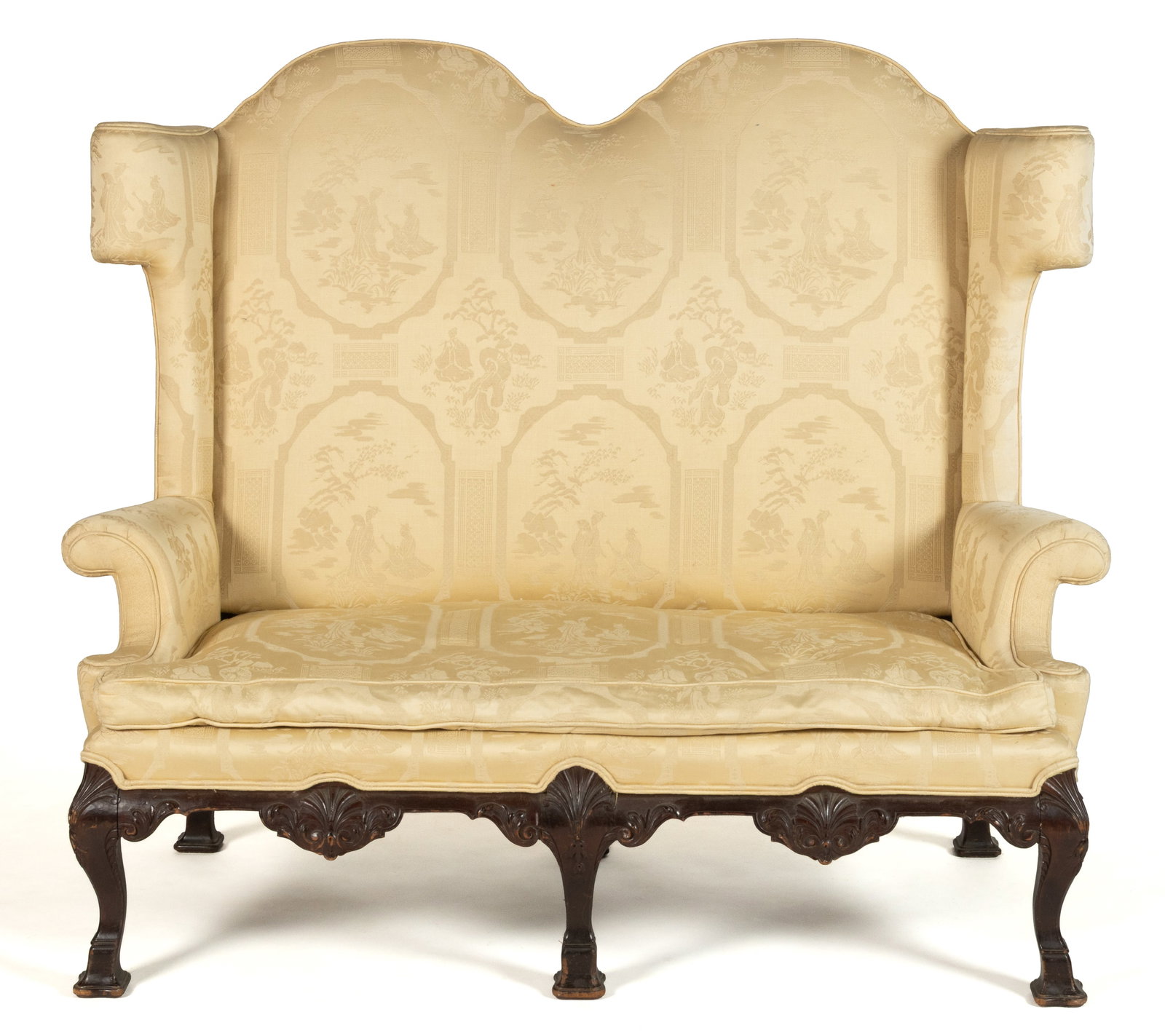 ENGLISH OR CONTINENTAL CARVED MAHOGANY SETTEE (1 of 4)