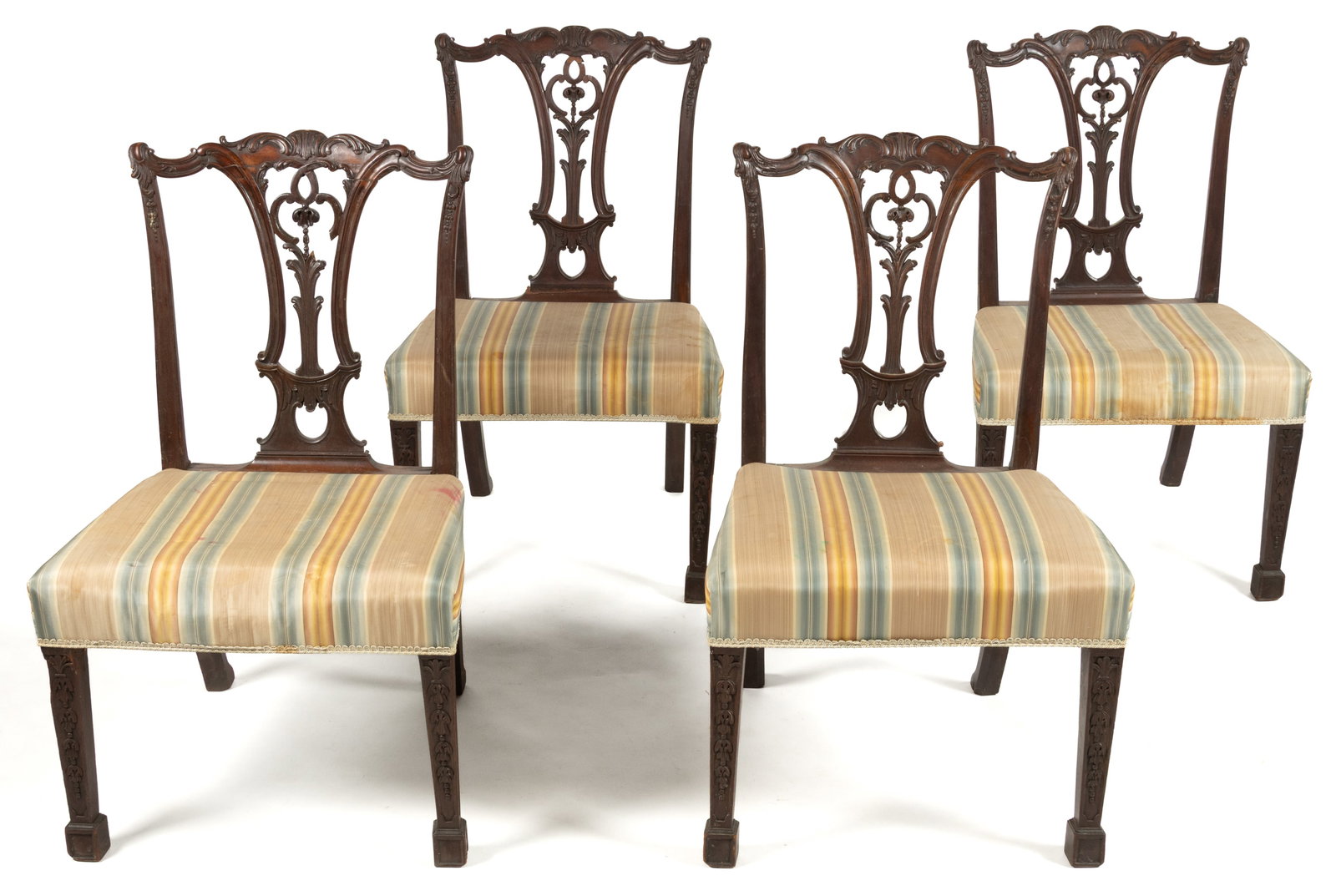 SET OF FOUR ENGLISH GEORGIAN CARVED MAHOGANY DINING CHAIRS (1 of 9)