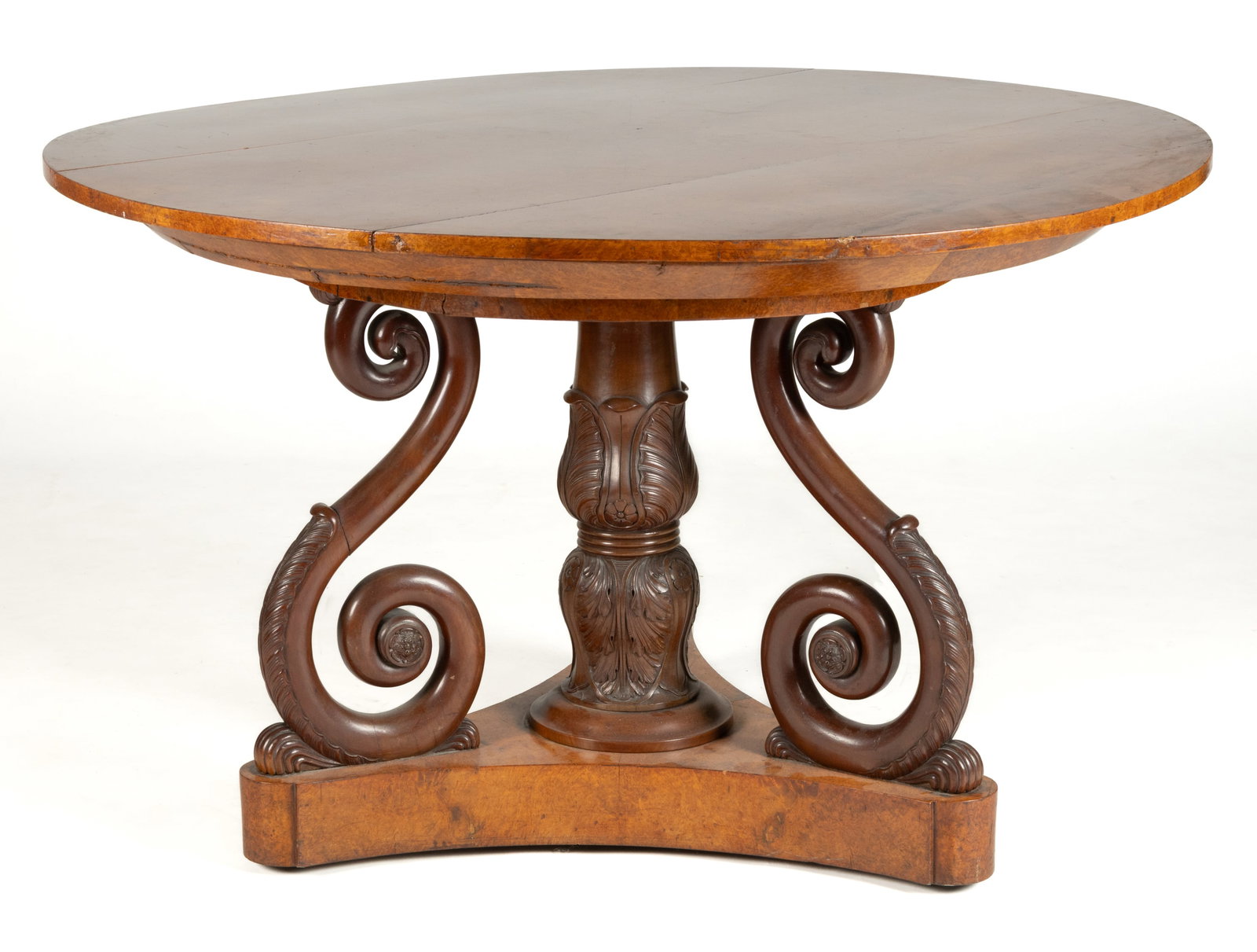 BEIDERMEIER EXOTIC FIGURED BURL WOOD AND MAHOGANY CENTER TABLE (1 of 8)