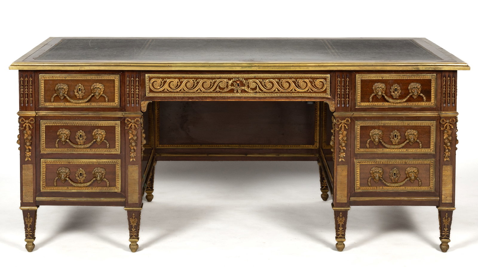 FRENCH LOUIS XVI-STYLE GILT / DORE BRONZE-MOUNTED EXECUTIVE-SIZED DESK (1 of 6)