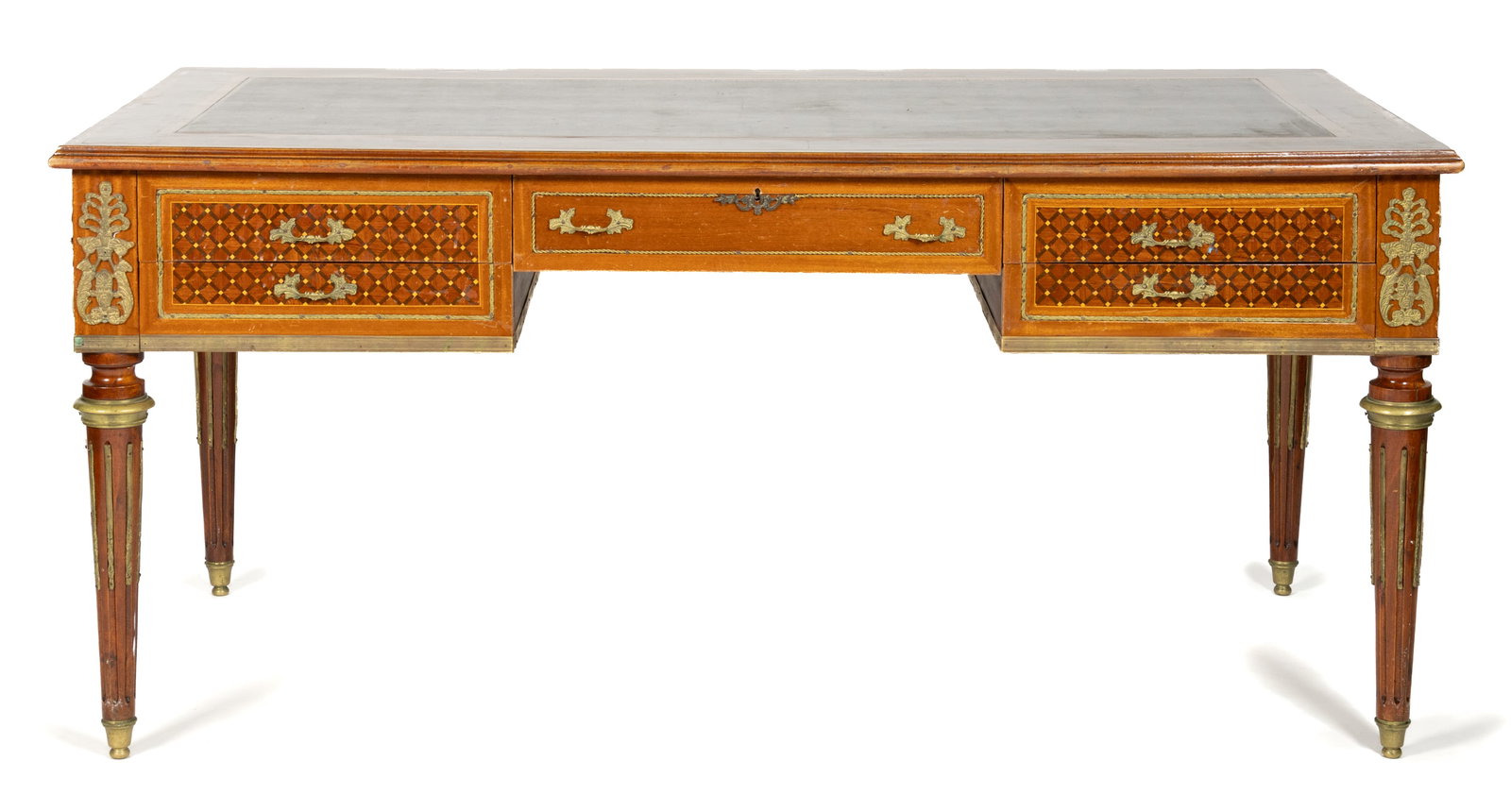 FRENCH LOUIS XVI-STYLE BRONZE-MOUNTED MARQUETRY-INLAID BUREAU PLAT DESK (1 of 6)