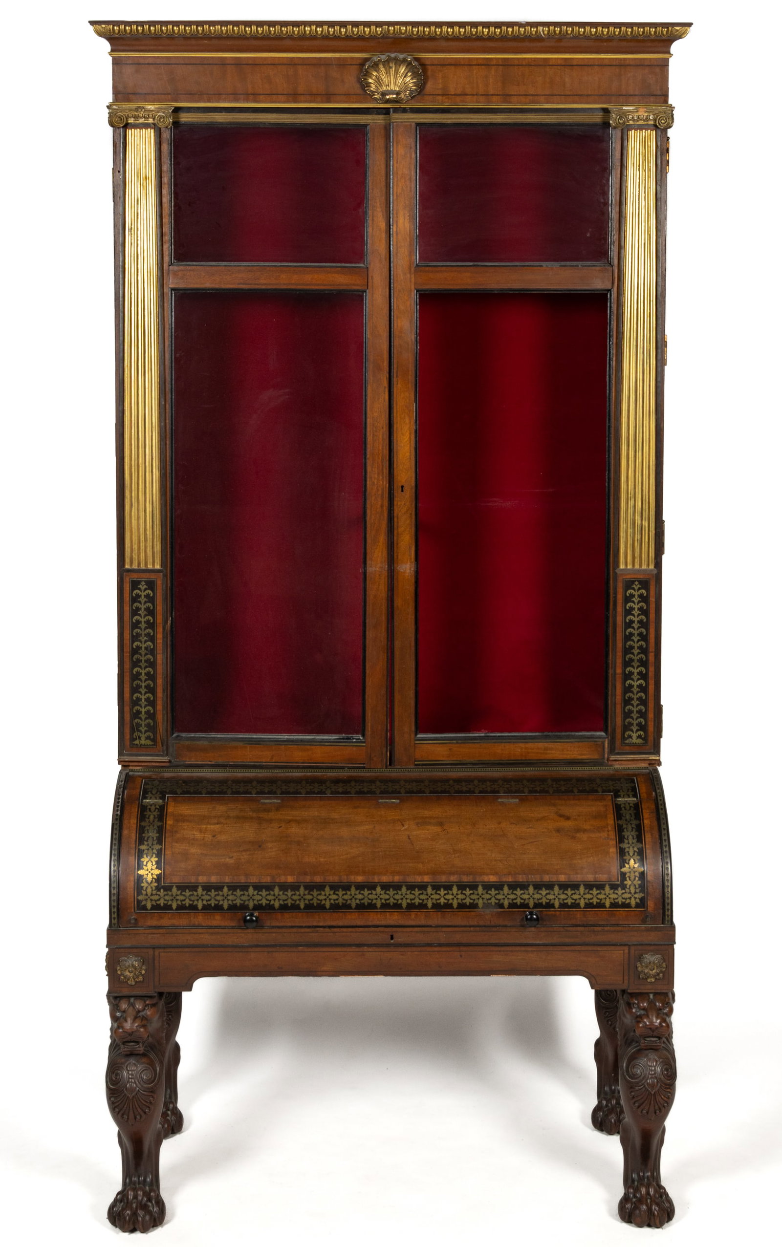 CONTINENTAL PARCEL-GILT AND BRASS-INLAID MAHOGANY SECRETARY DESK AND BOOKCASE (1 of 13)