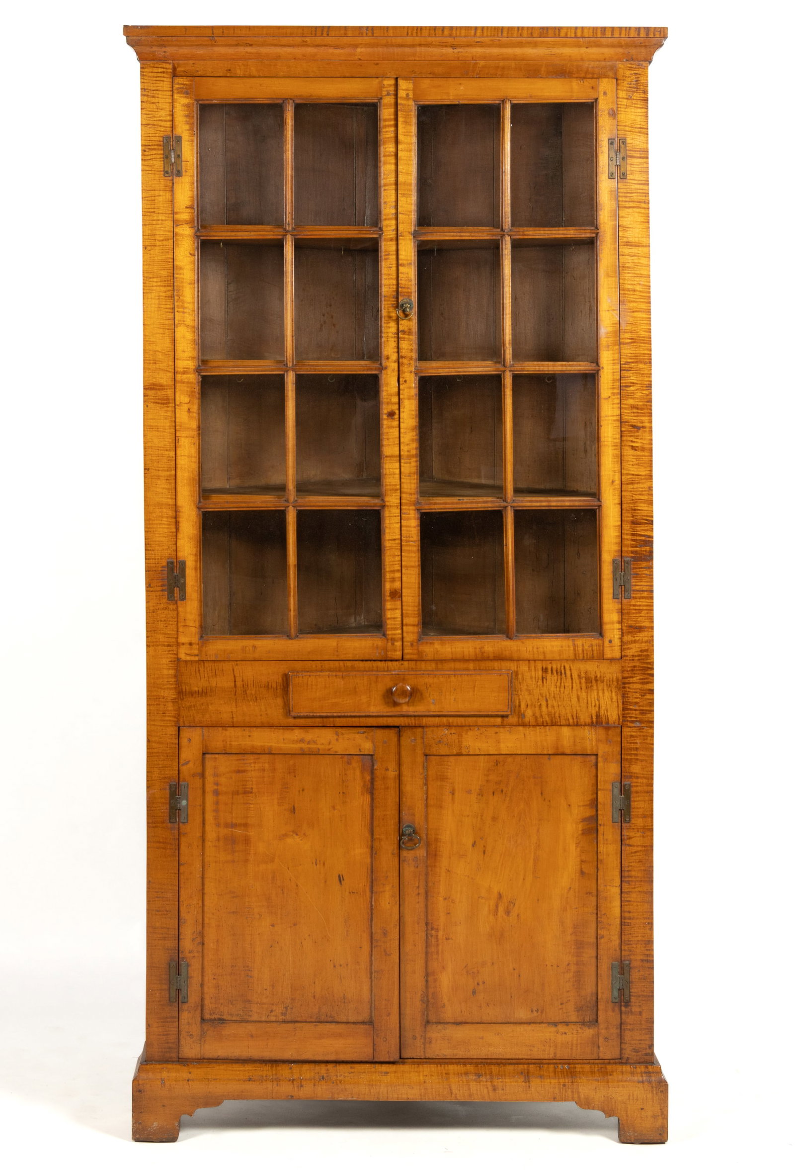 CUSTOM CHIPPENDALE-STYLE TIGER MAPLE CORNER CUPBOARD (1 of 4)