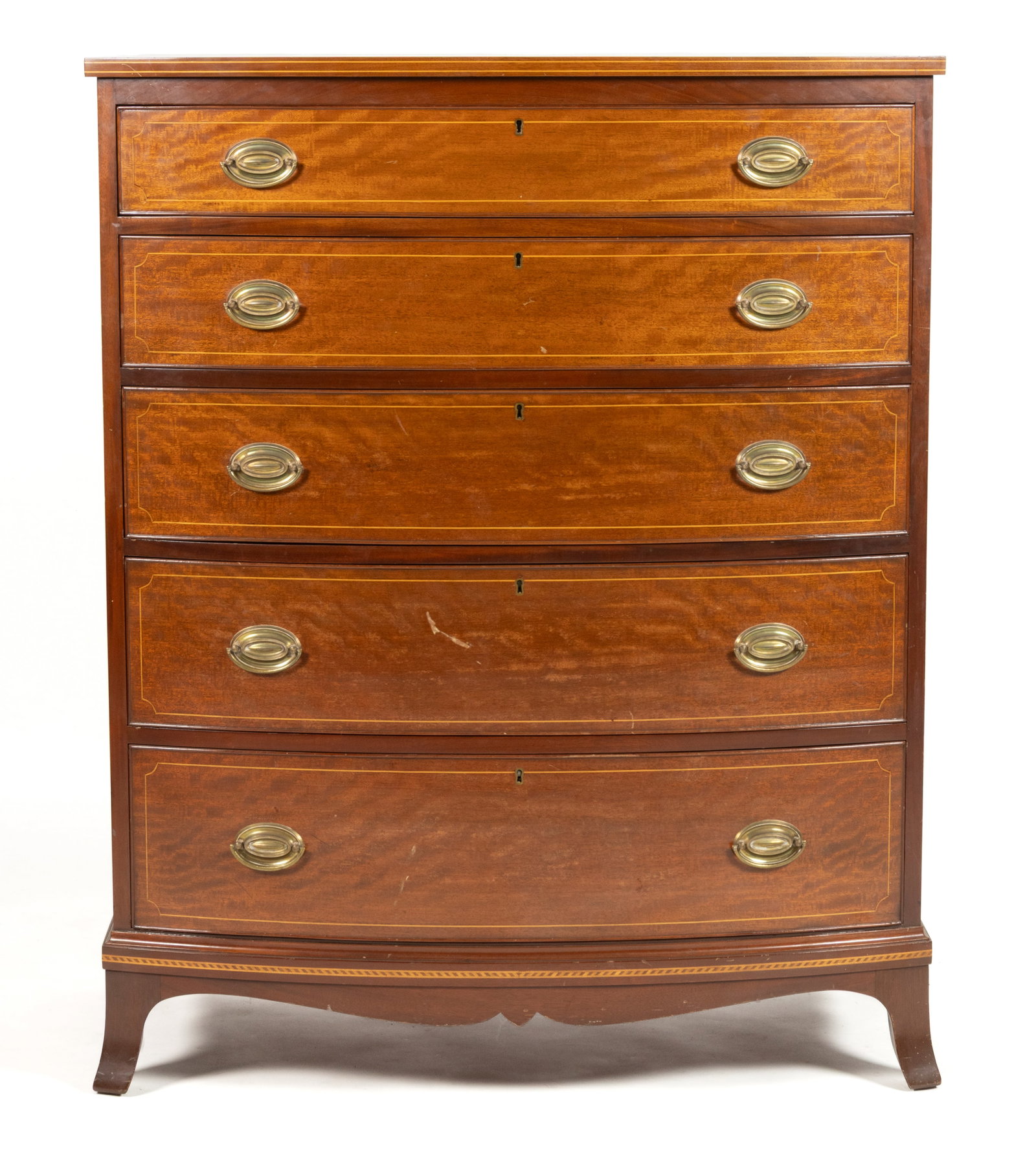 BIGGS FURNITURE CO. (RICHMOND, VA) FEDERAL-STYLE INLAID MAHOGANY BOW-FRONT CHEST OF DRAWERS (1 of 7)