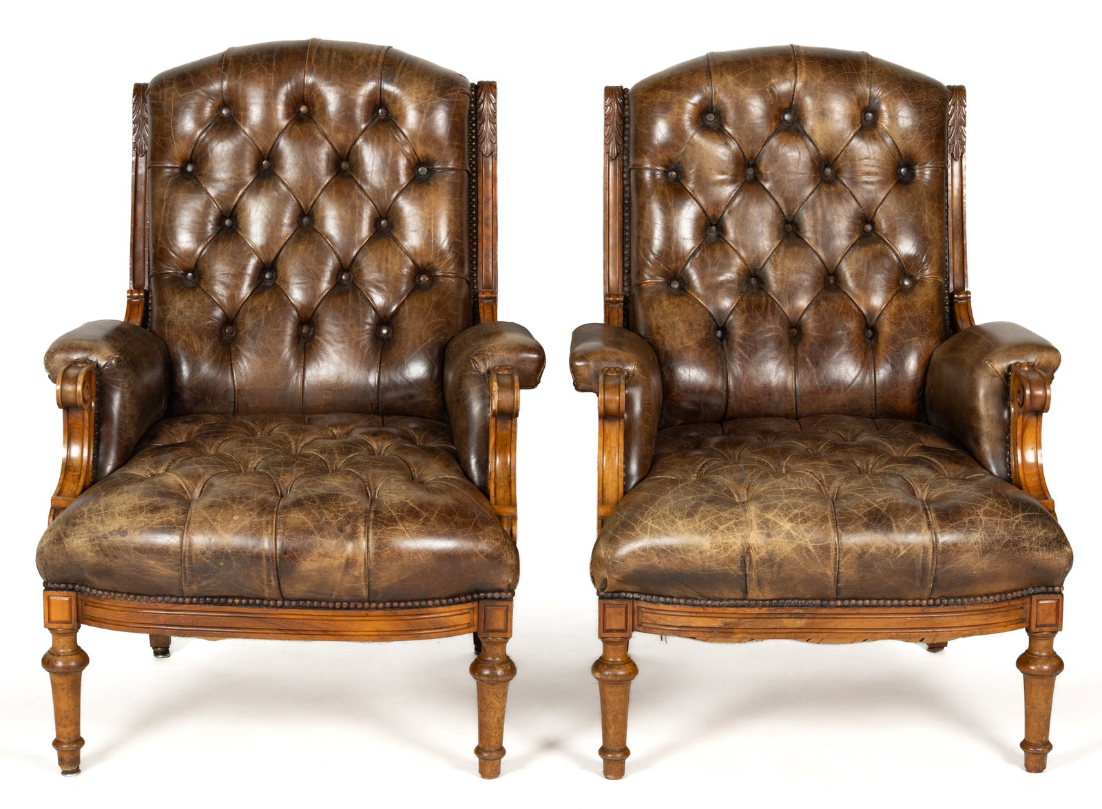 PAIR OF CONTEMPORARY TUFTED LEATHER ARMCHAIRS (1 of 4)