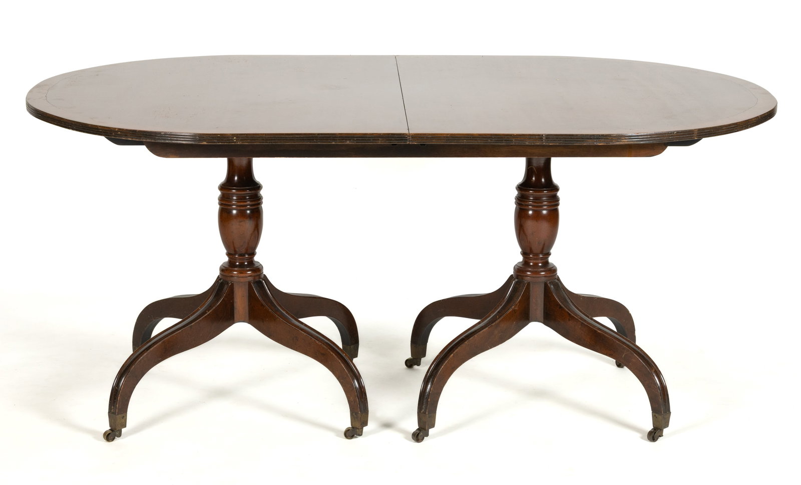 AMERICAN OR ENGLISH REGENCY-STYLE INLAID MAHOGANY DINING TABLE (1 of 6)