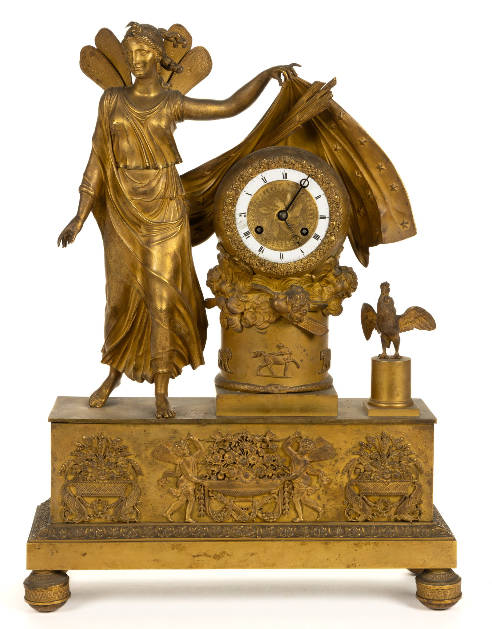 FRENCH CHARLES X DORE BRONZE FIGURAL AURORA MANTEL / SHELF CLOCK (1 of 8)