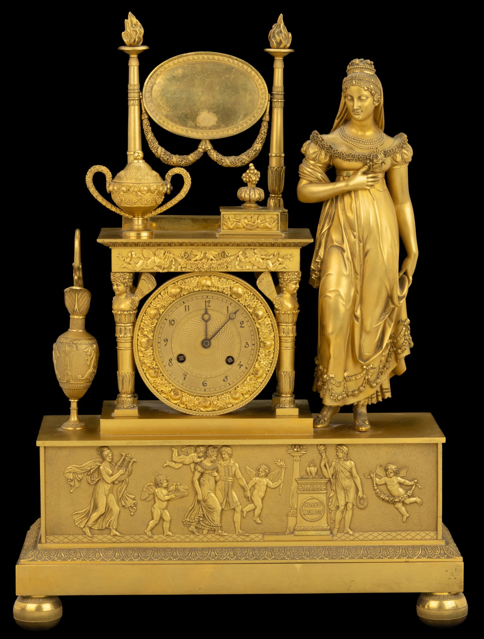 VERY FINE FRENCH LATE EMPIRE DORE BRONZE FIGURAL MANTEL CLOCK (1 of 5)