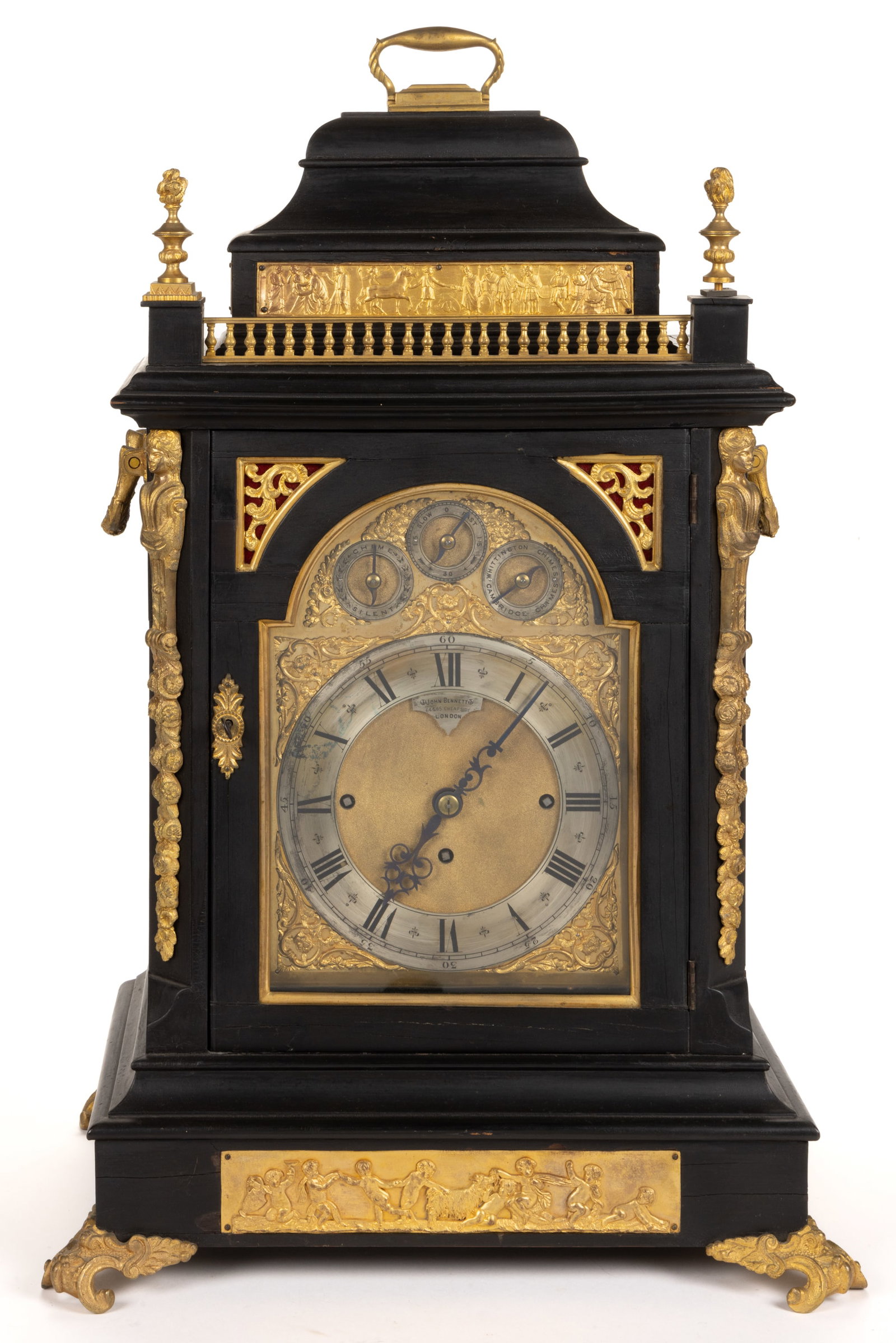 ENGLISH SIGNED JOHN BENNETT (LONDON) EBONIZED WOOD AND GILDED BRACKET CLOCK (1 of 6)