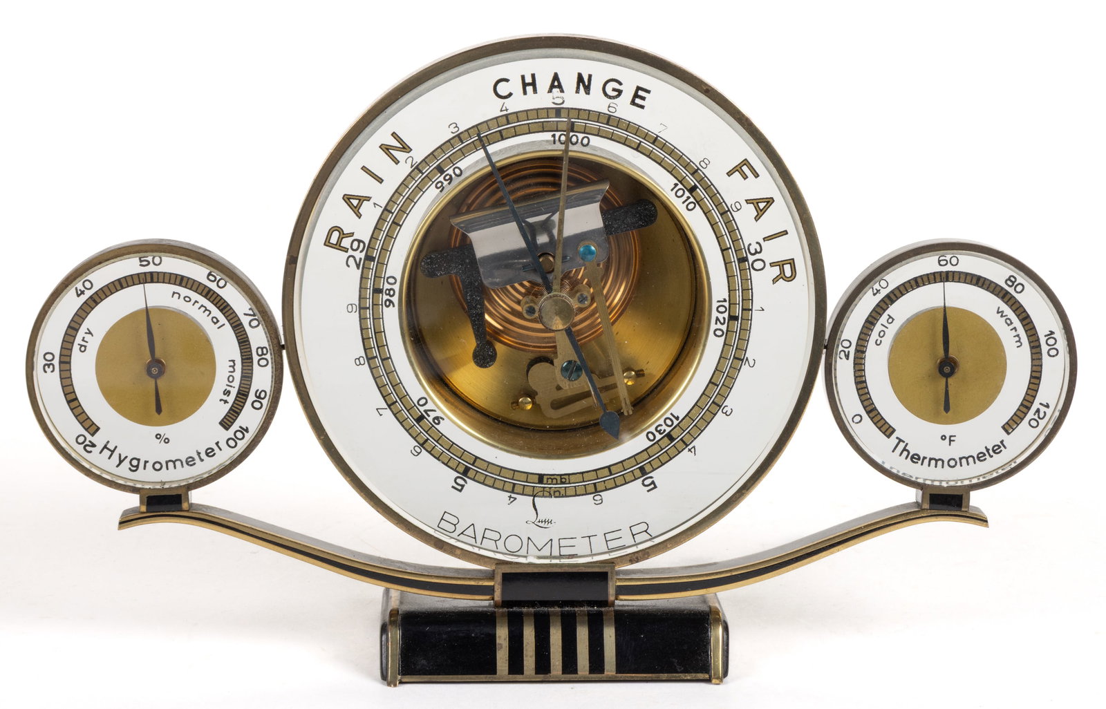 GERMAN SIGNED LUFFT BRASS ART DECO ANEROID DESK BAROMETER / WEATHER STATION / METEOROLOGICAL (1 of 2)