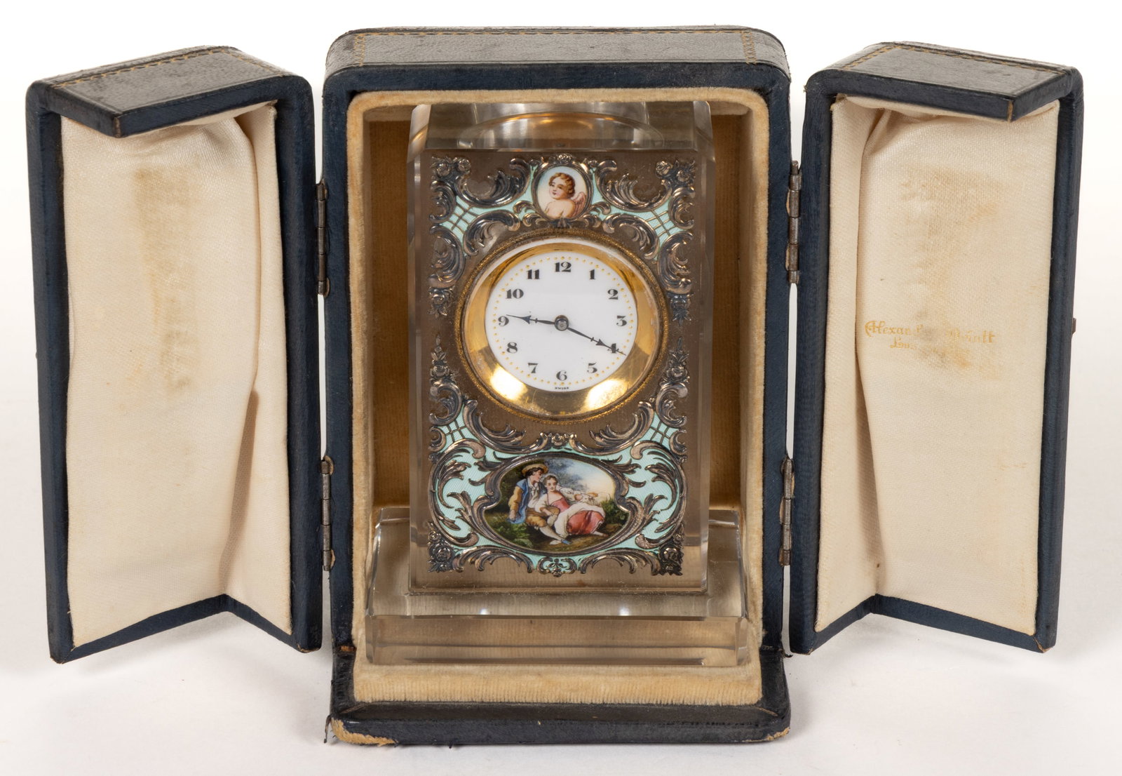 SWISS / AUSTRIAN GLASS AND ENAMEL TRAVELING / CARRIAGE / DESK CLOCK (1 of 4)
