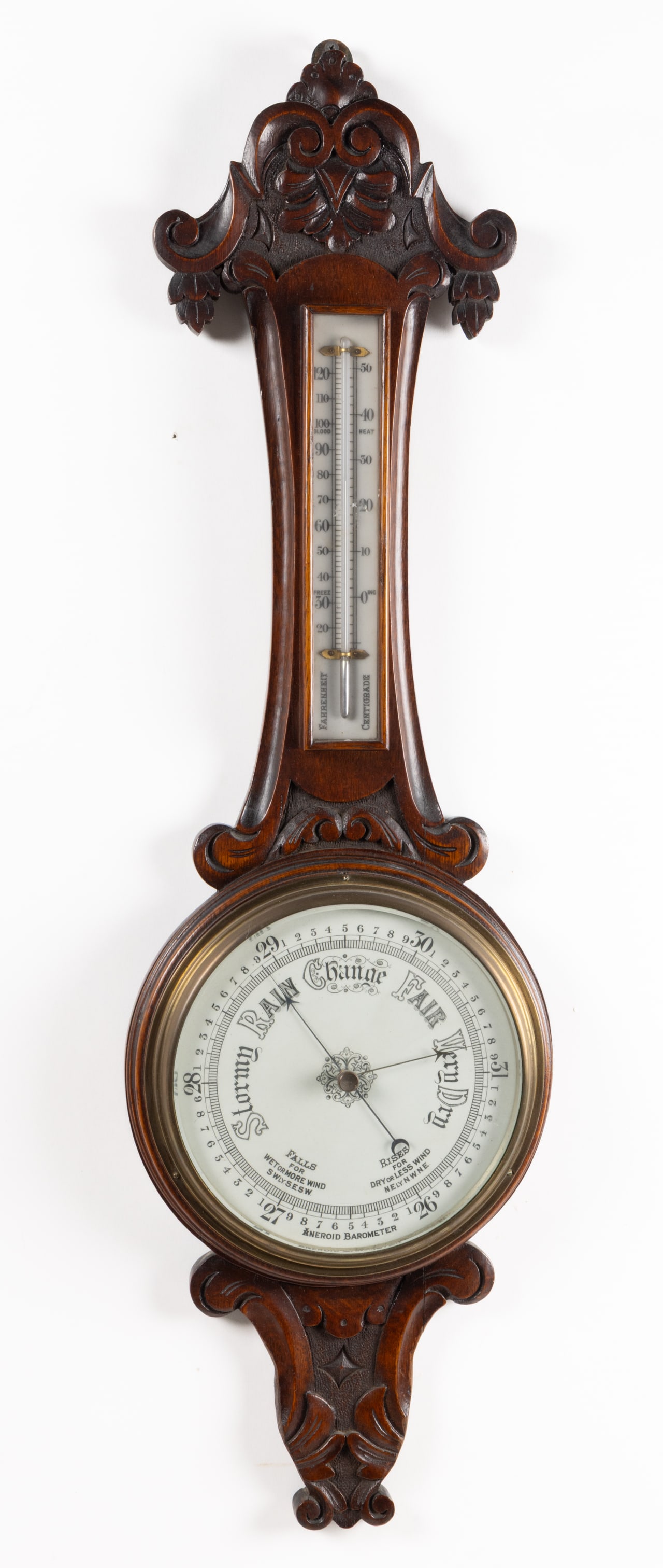 ENGLISH GEORGIAN-STYLE CARVED OAK WHEEL / BANJO BAROMETER (1 of 3)