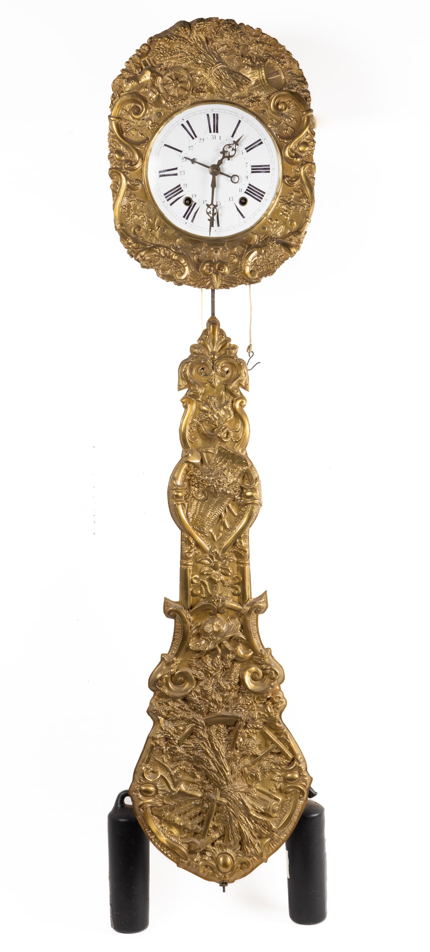 FRENCH GILDED BRASS MORBIER / COMTOISE CALENDAR WALL CLOCK (1 of 4)