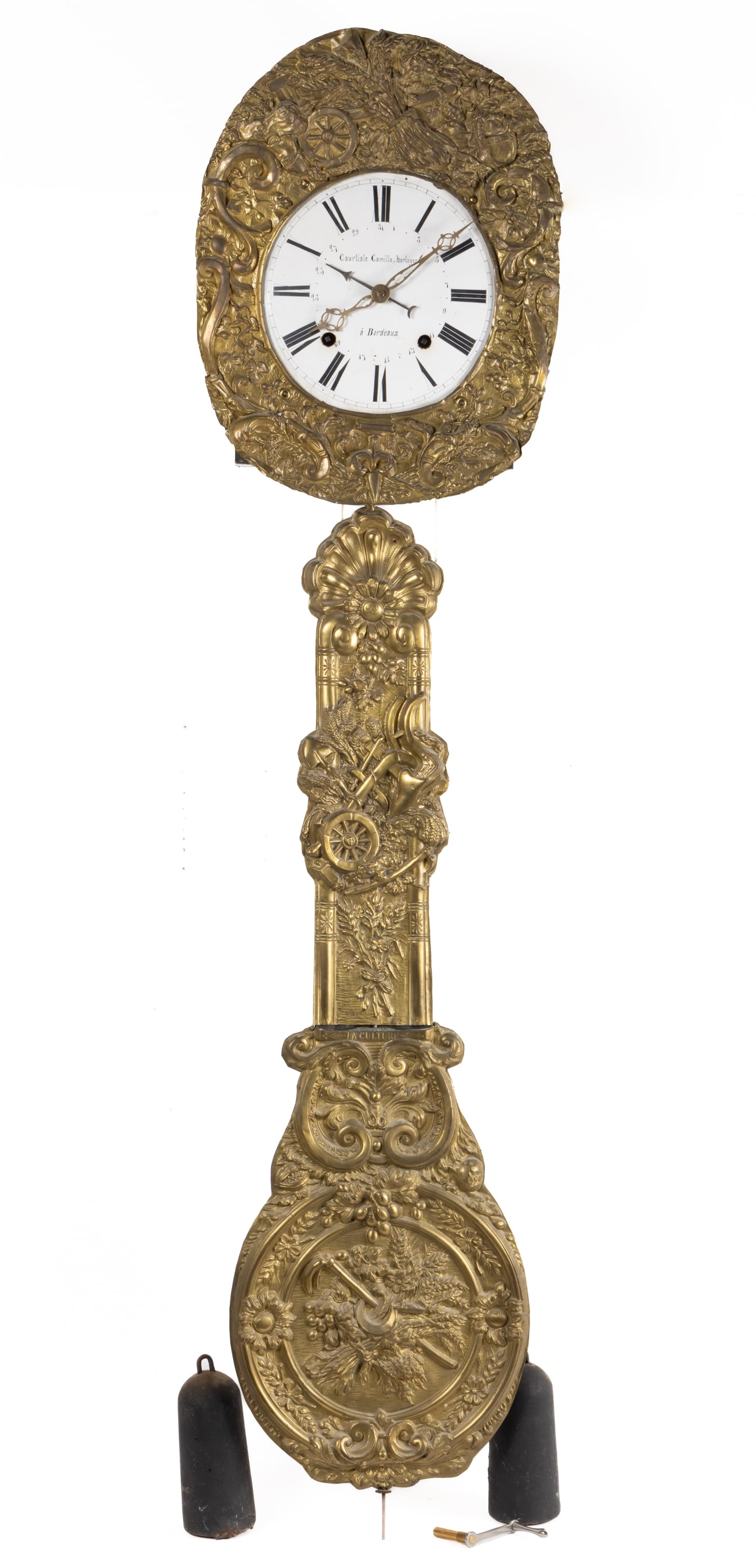 FRENCH GILDED BRASS MORBIER / COMTOISE CALENDAR WALL CLOCK (1 of 4)