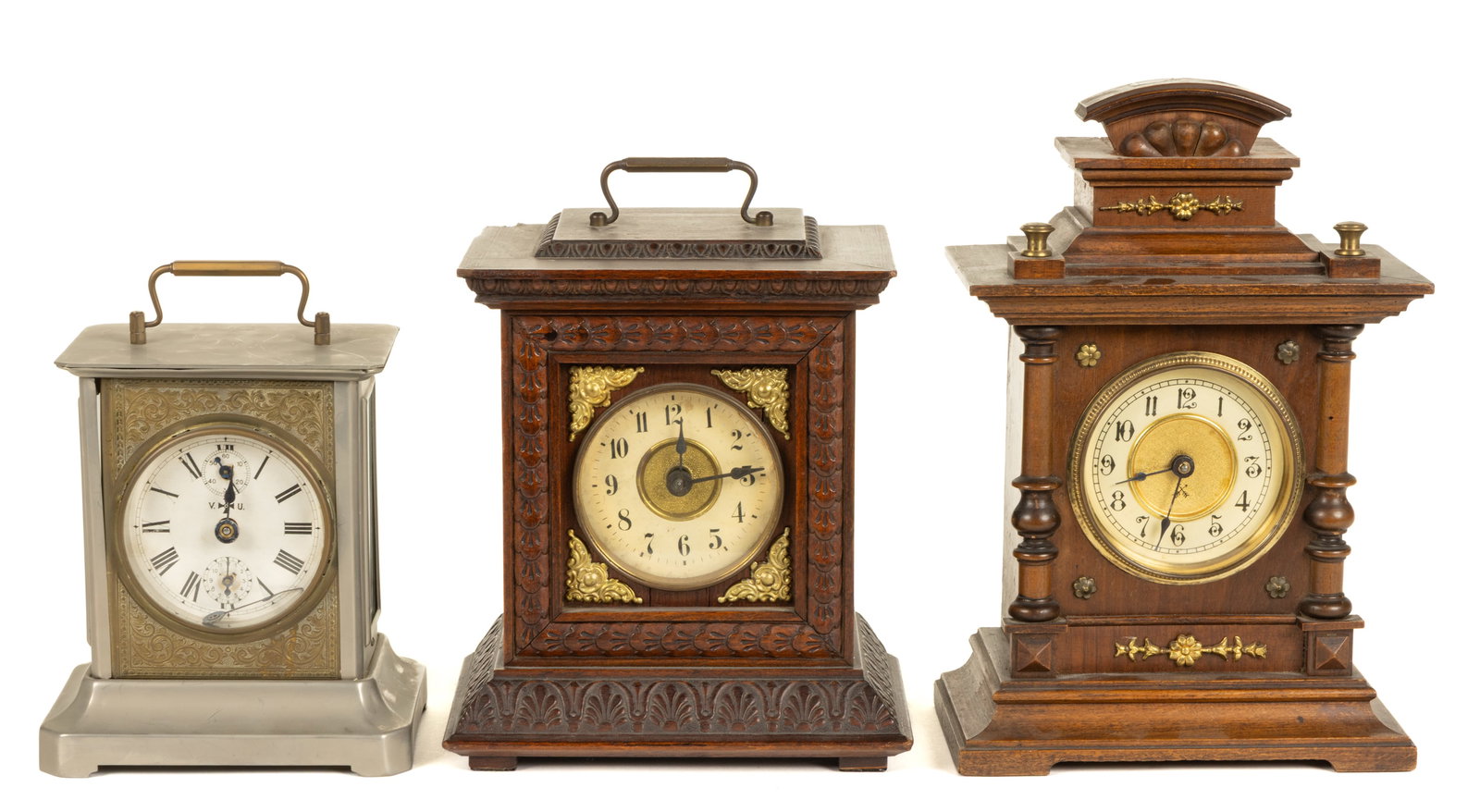 ASSORTED GERMAN JUNGHANS AND HAMBURG BRACKET / CARRIAGE CLOCKS, LOT OF THREE (1 of 5)