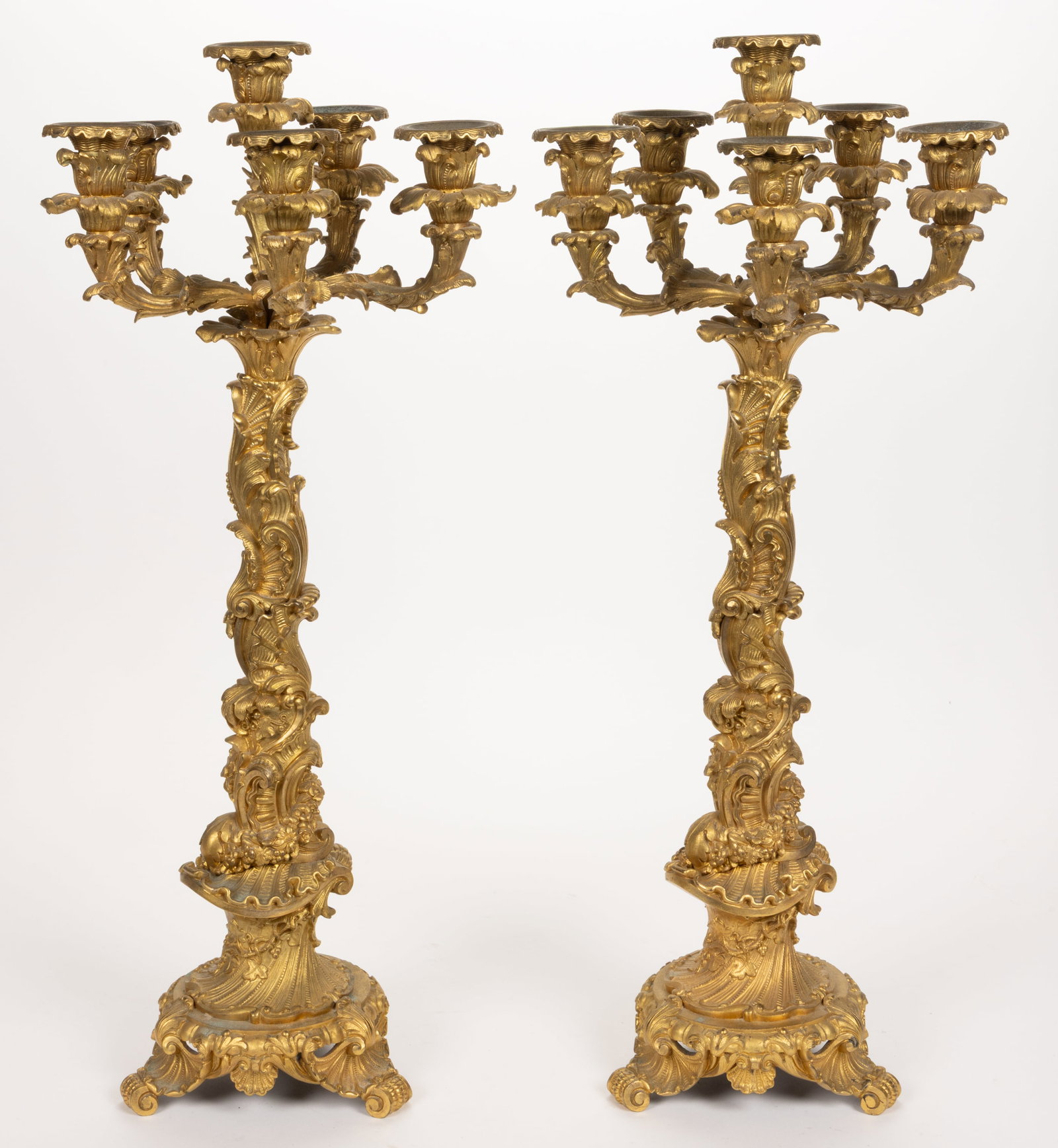 FRENCH GILT / DORE BRONZE ROCOCO-STYLE LARGE CANDELABRA, PAIR (1 of 6)