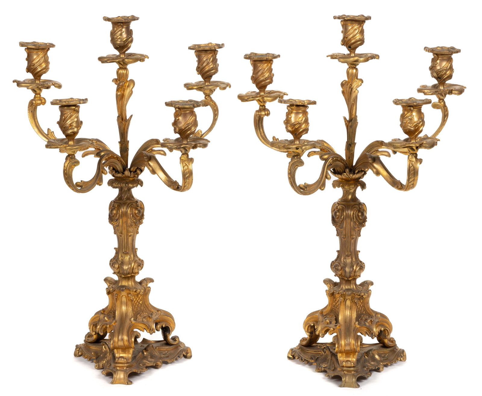 FRENCH GILT / DORE BRONZE FIGURAL ROCOCO-STYLE LARGE CANDELABRA, PAIR (1 of 5)