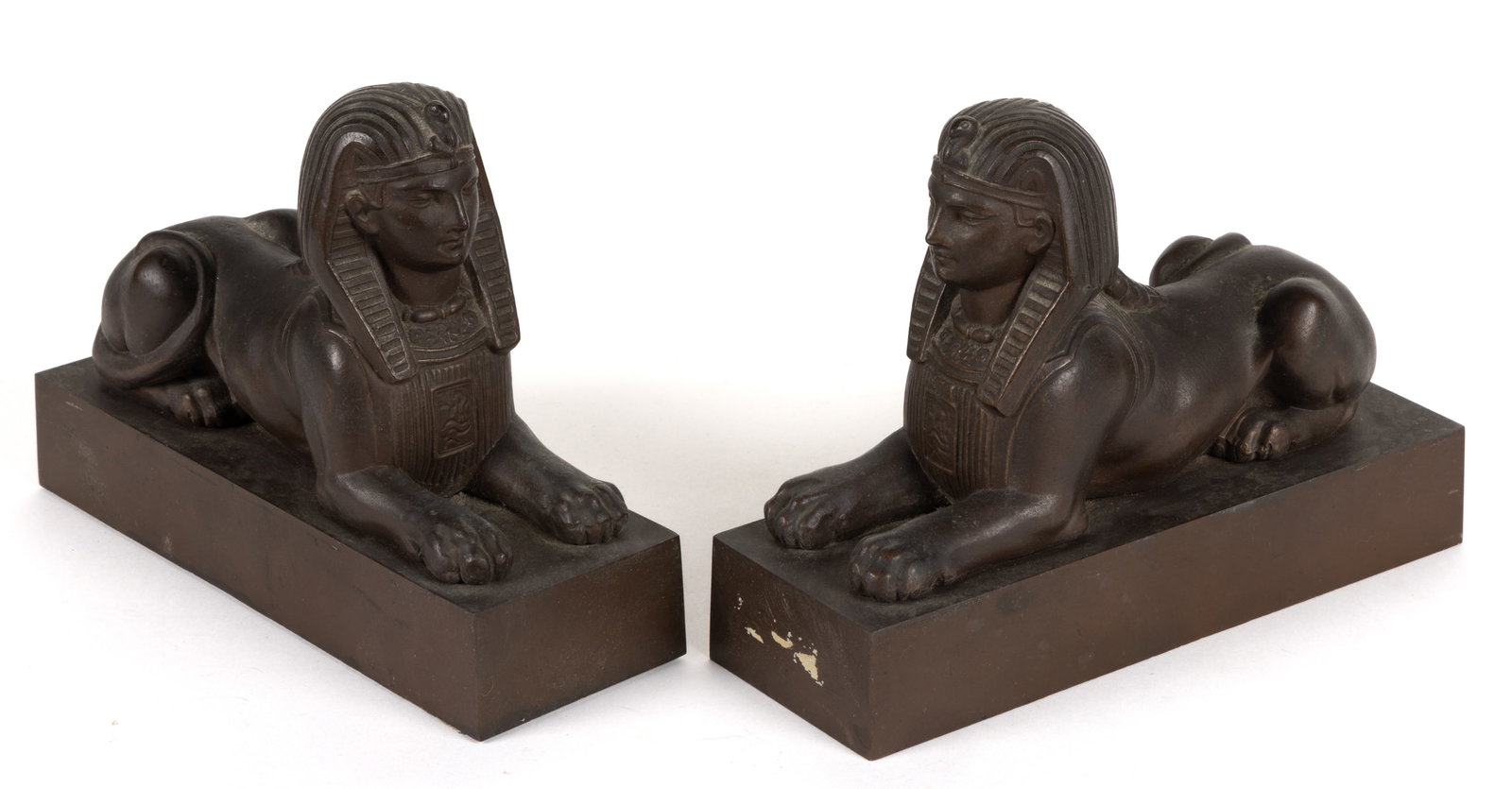 FRENCH EGYPTIAN-REVIVAL PATINATED-BRONZE SPHINX GARNITURES, PAIR (1 of 3)