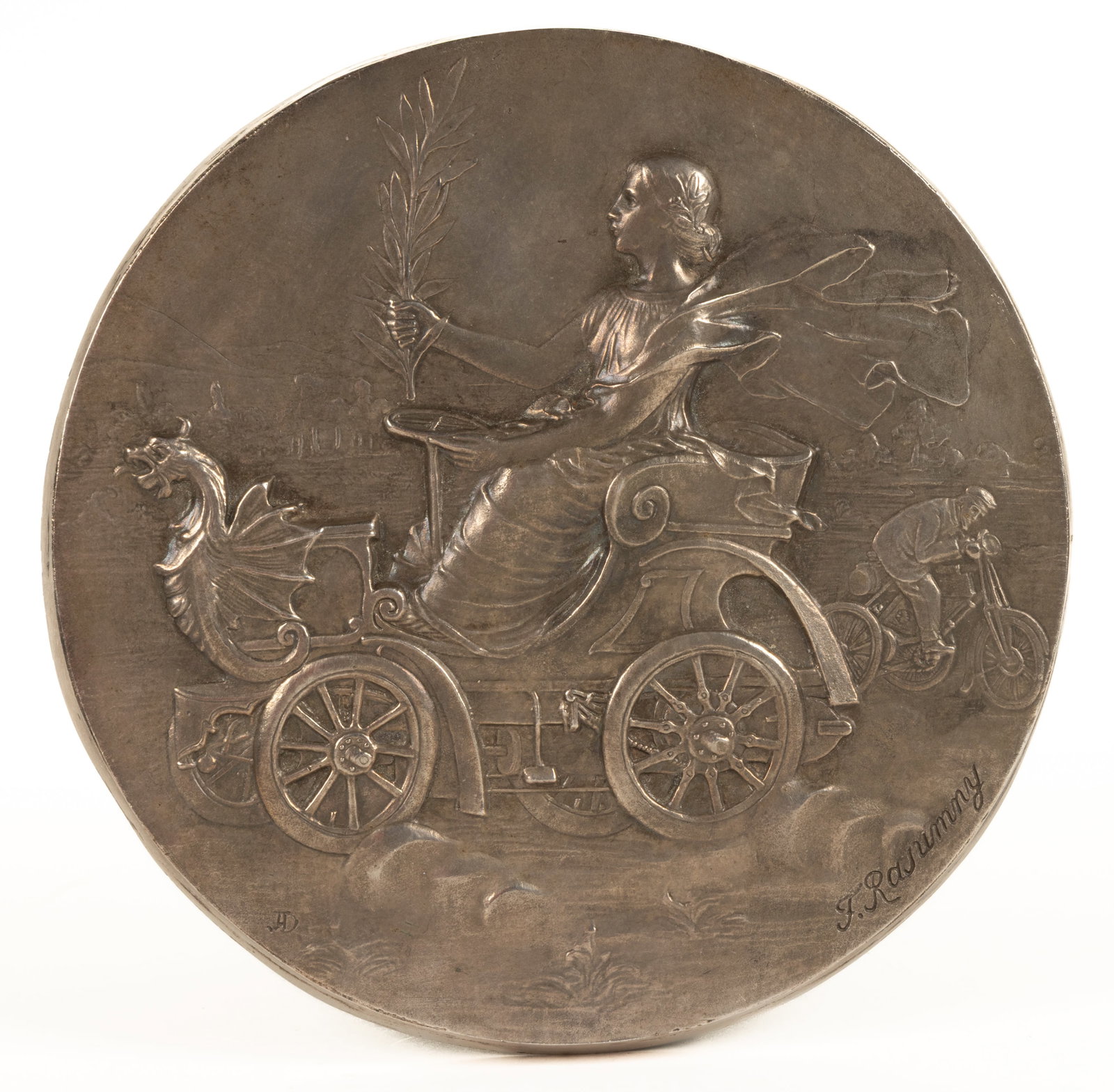 FELIX RASUMNY (RUSSIAN / FRENCH, 1869-1940) MOTORING / AUTOMOBILE RACING PLAQUE (1 of 2)