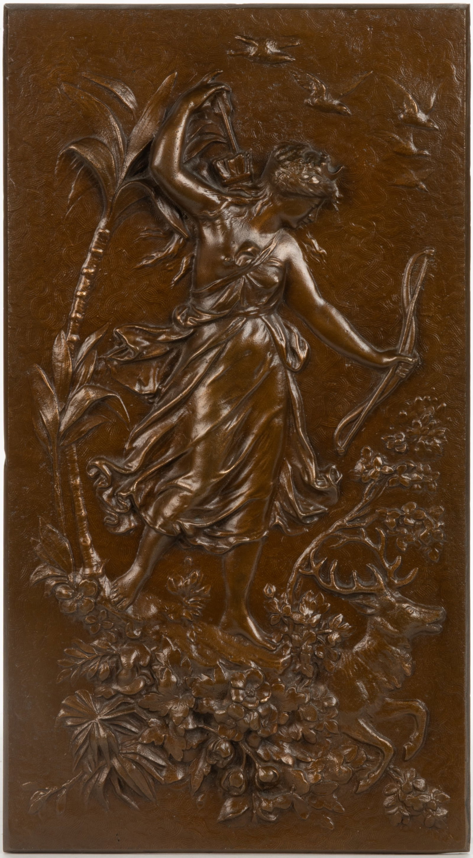 CONTINENTAL CAST-BRONZE BAS-RELIEF PLAQUE FEATURING DIANA (1 of 2)