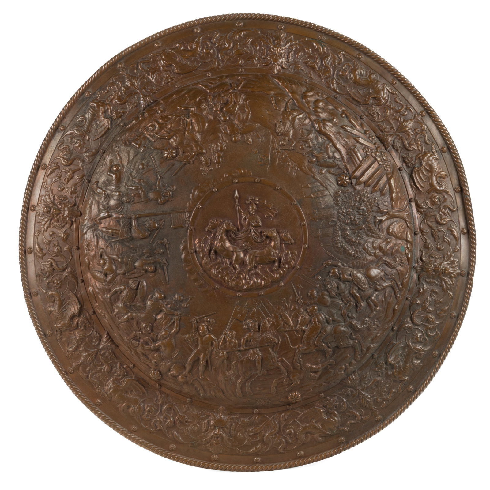 FRENCH BAS-RELIEF BRONZE-TONE SHIELD-FORM PLAQUE (1 of 7)
