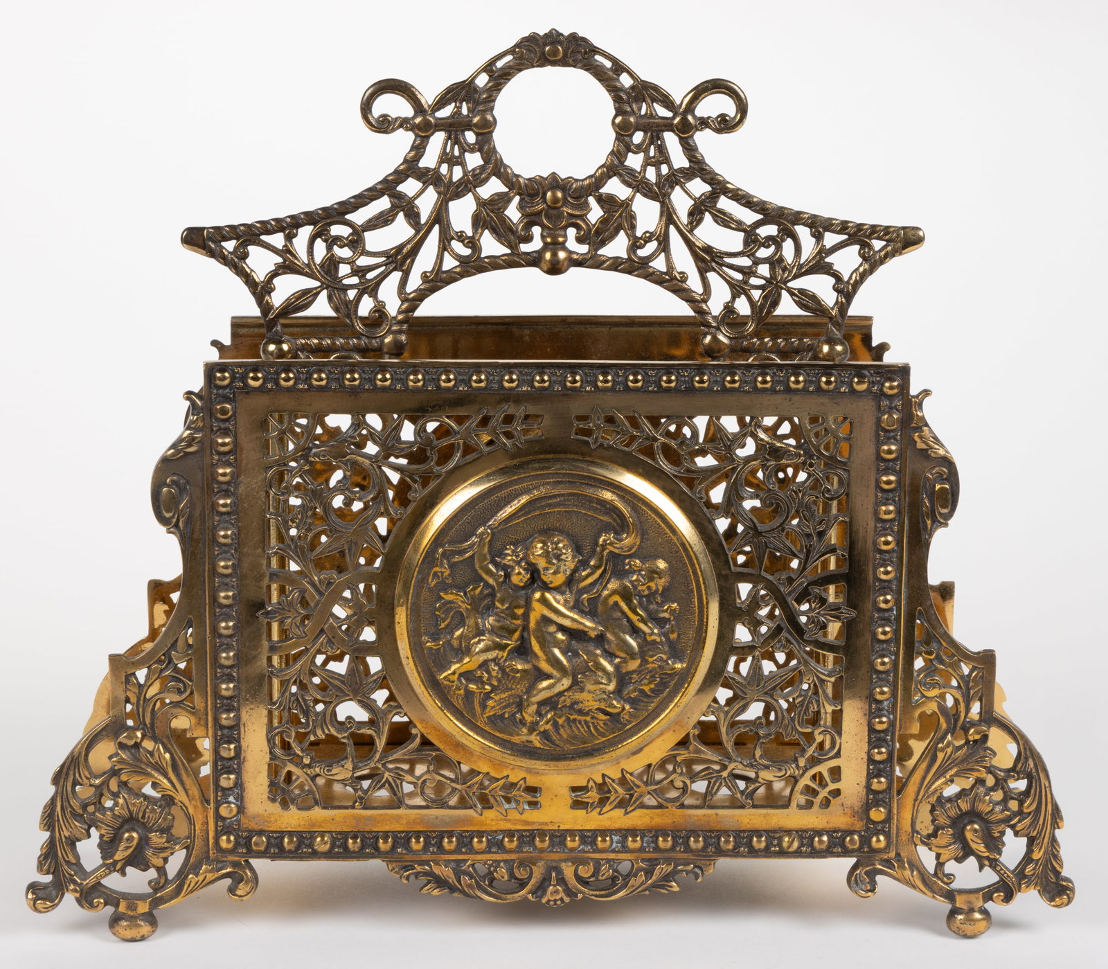 BRADLEY & HUBBARD BRASS PLATED CAST-IRON LETTER / MAGAZINE HOLDER (1 of 4)