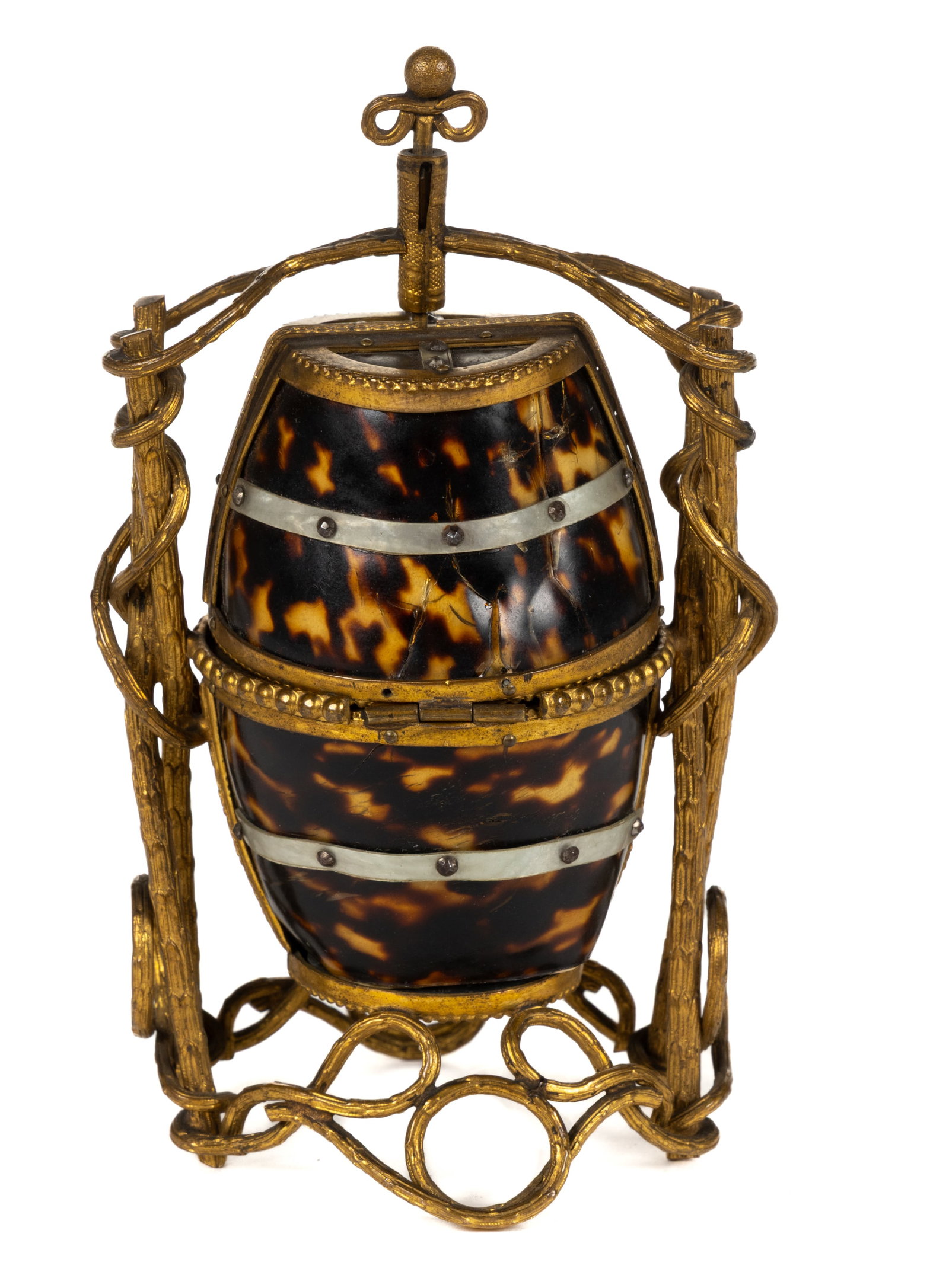 FRENCH PALAIS ROYAL, ATTRIBUTED, GILT BRONZE AND SHELL PERFUME BOTTLE HOLDER / BOX (1 of 4)