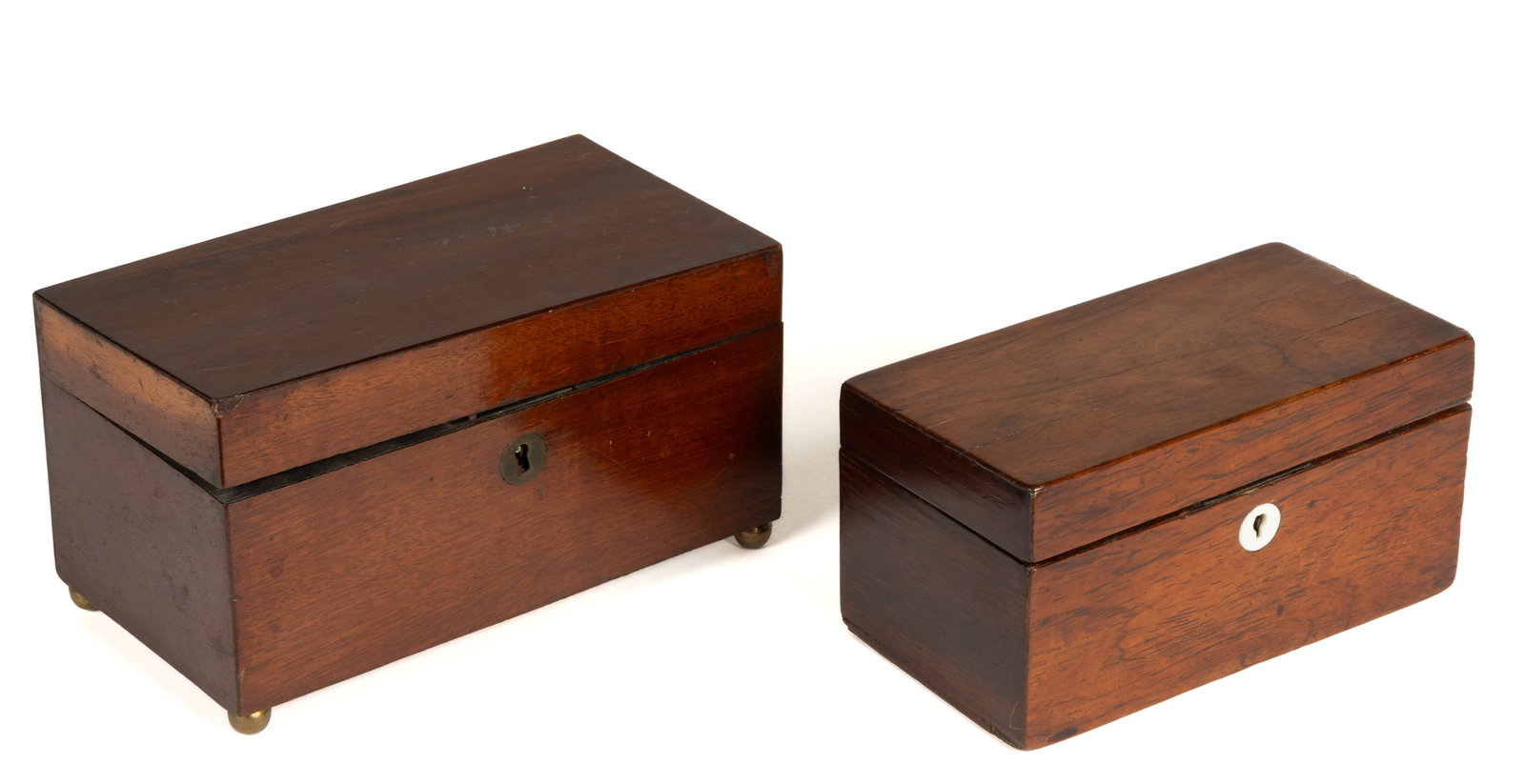 ASSORTED BRITISH WOODEN DIMINUTIVE TEA CADDIES, LOT OF TWO (1 of 8)