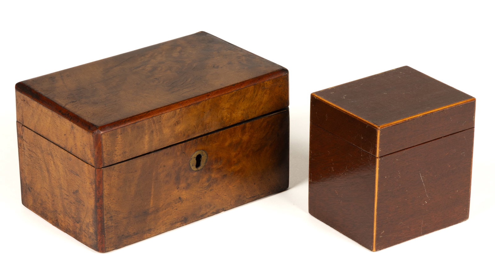 ASSORTED BRITISH WOODEN DIMINUTIVE TEA CADDIES, LOT OF TWO (1 of 7)