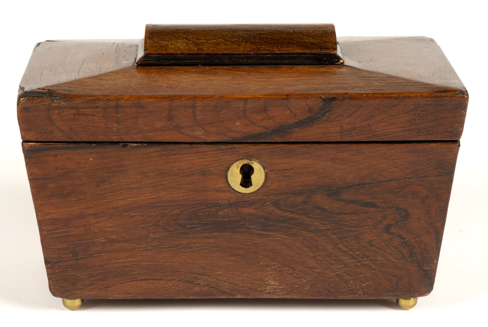BRITISH ROSEWOOD DIMINUTIVE SARCOPHAGUS FORM TEA CADDIE (1 of 8)