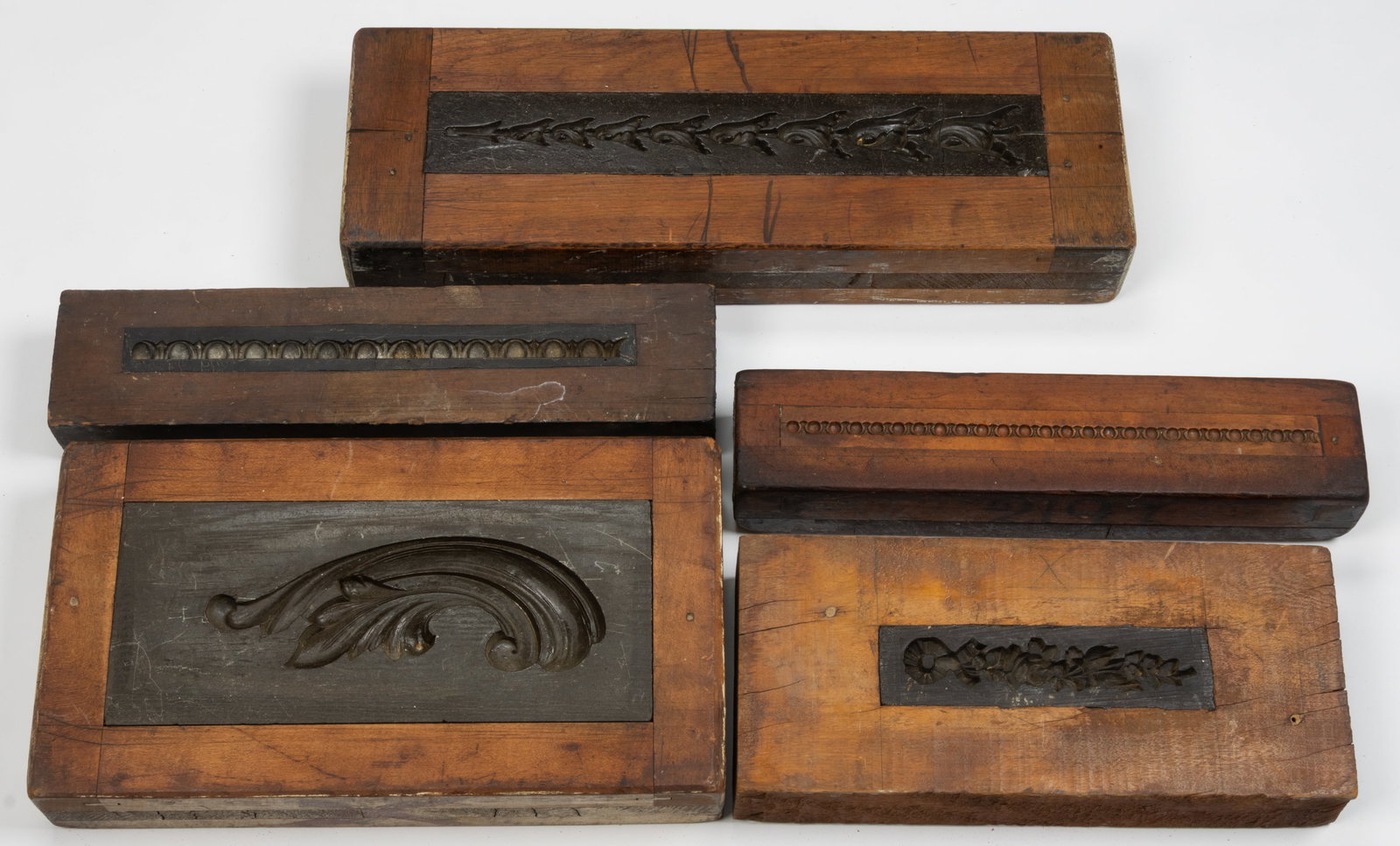 CARVED ARCHITECTURAL PLASTER MOLDS, LOT OF FIVE (1 of 2)