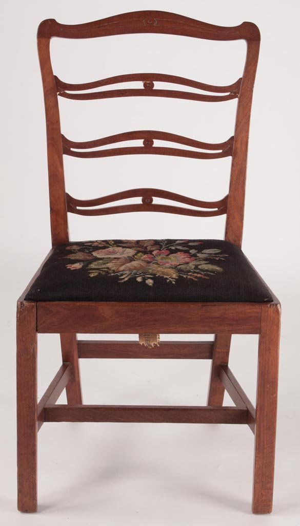 MAHOGANY COUNTRY CHIPPENDALE SIDE CHAIR: MAHOGANY COUNTRY CHIPPENDALE SIDE CHAIR, ribbon back above the slip seat, raised on straight legs with chamfered inside corners. Late 18th/early 19th century. 38" HOA, 19 1/2" H seat. Provenance: Prop