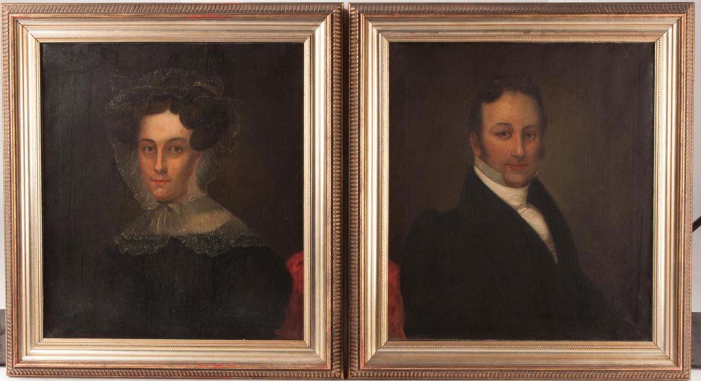 OTTOT PAUL MERKEL (PENNSYLVANIA, 1869-1939) PAIR OF: OTTOT PAUL MERKEL (PENNSYLVANIA, 1869-1939) PAIR OF CONNECTICUT PORTRAITS, oil on canvas, depicting Edwin Madison Hollister (1800-1870) and his wife Gratia Taylor Buehl Hollister (1802-1916), each sig