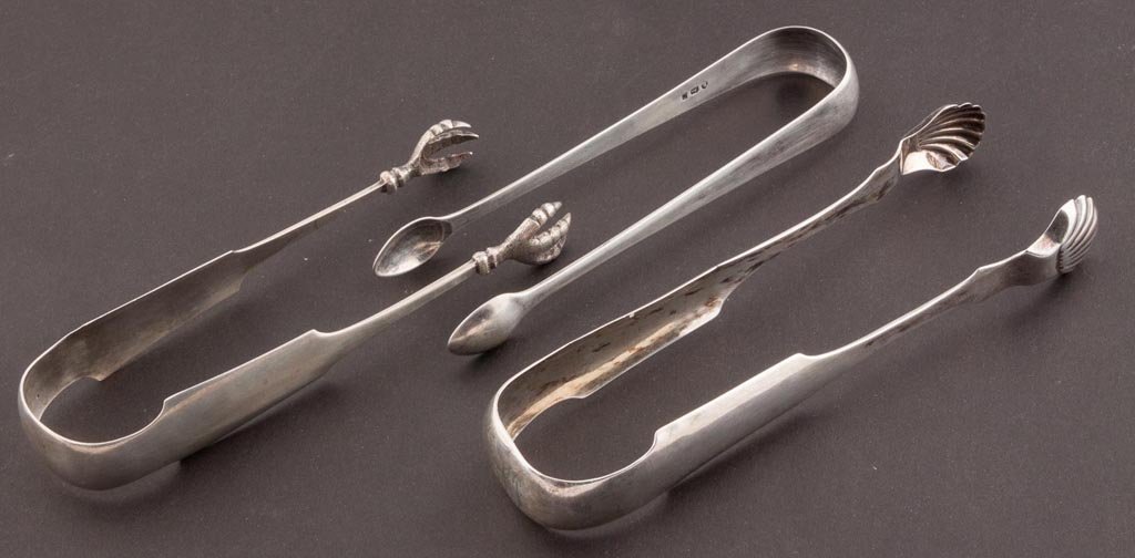 ASSORTED AMERICAN COIN SILVER SUGAR TONGS, LOT OF THREE