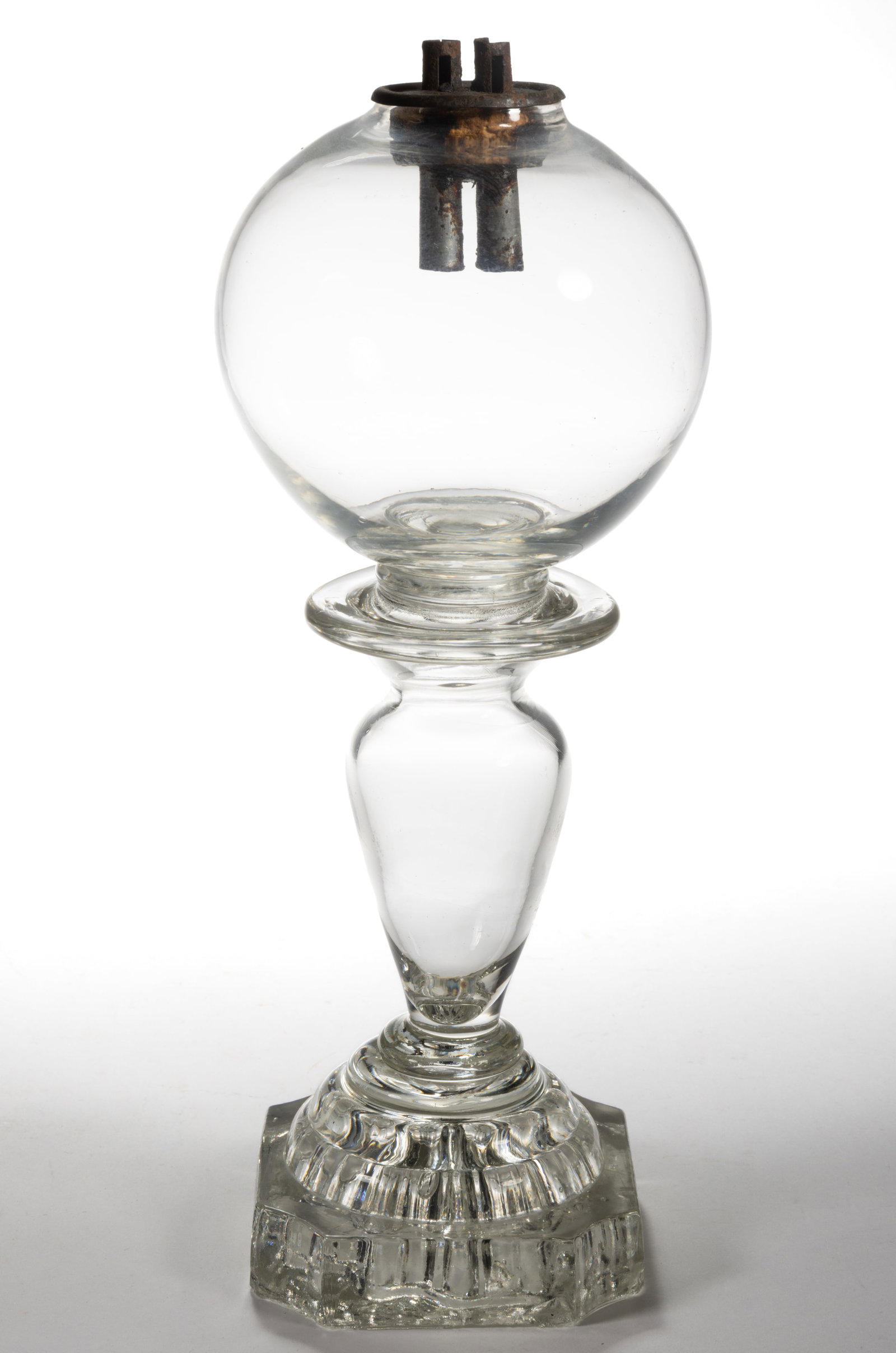 FREE-BLOWN AND PRESSED WHALE OIL STAND LAMP (1 of 1)