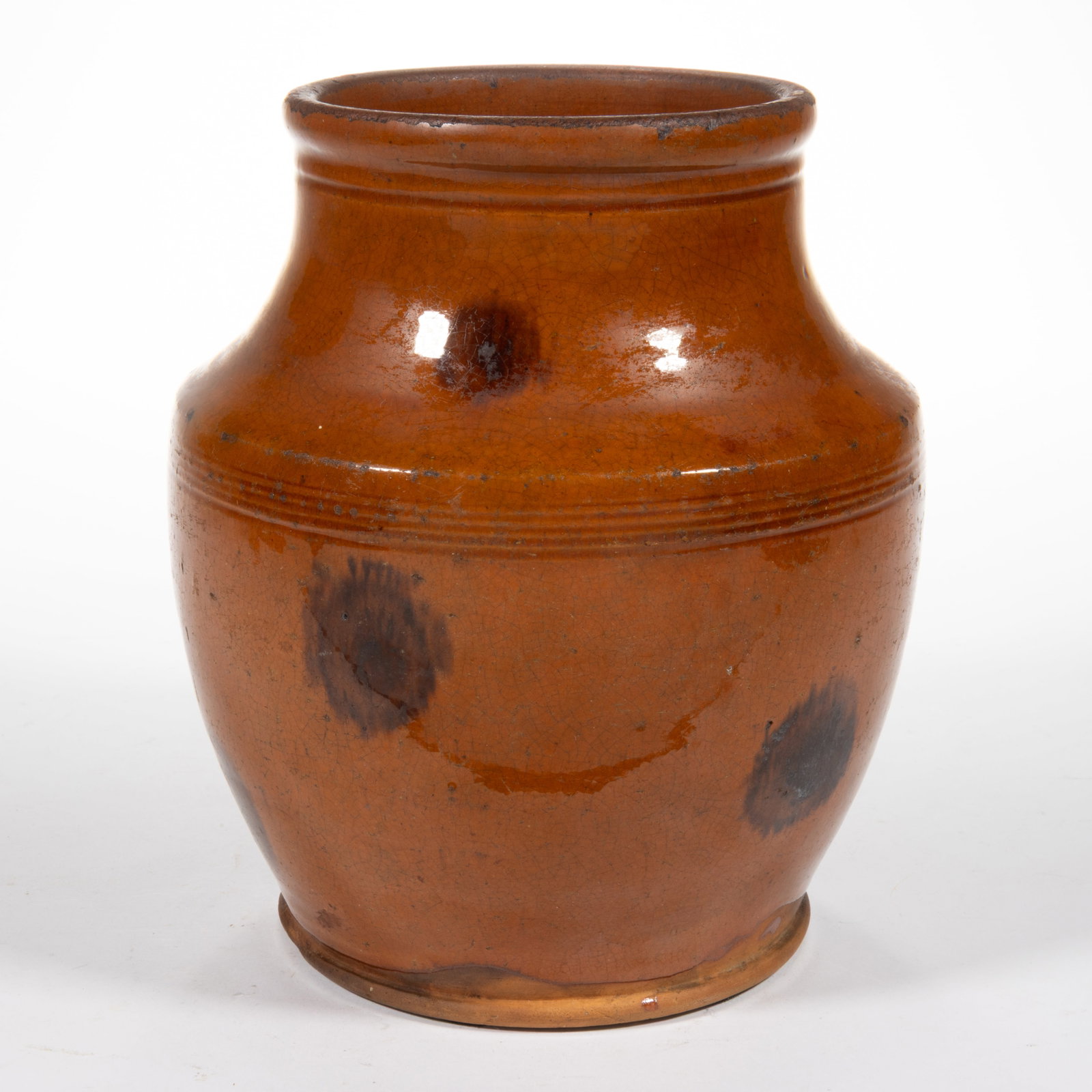 AMERICAN / NORTHEASTERN DECORATED EARTHENWARE / REDWARE JAR - 4