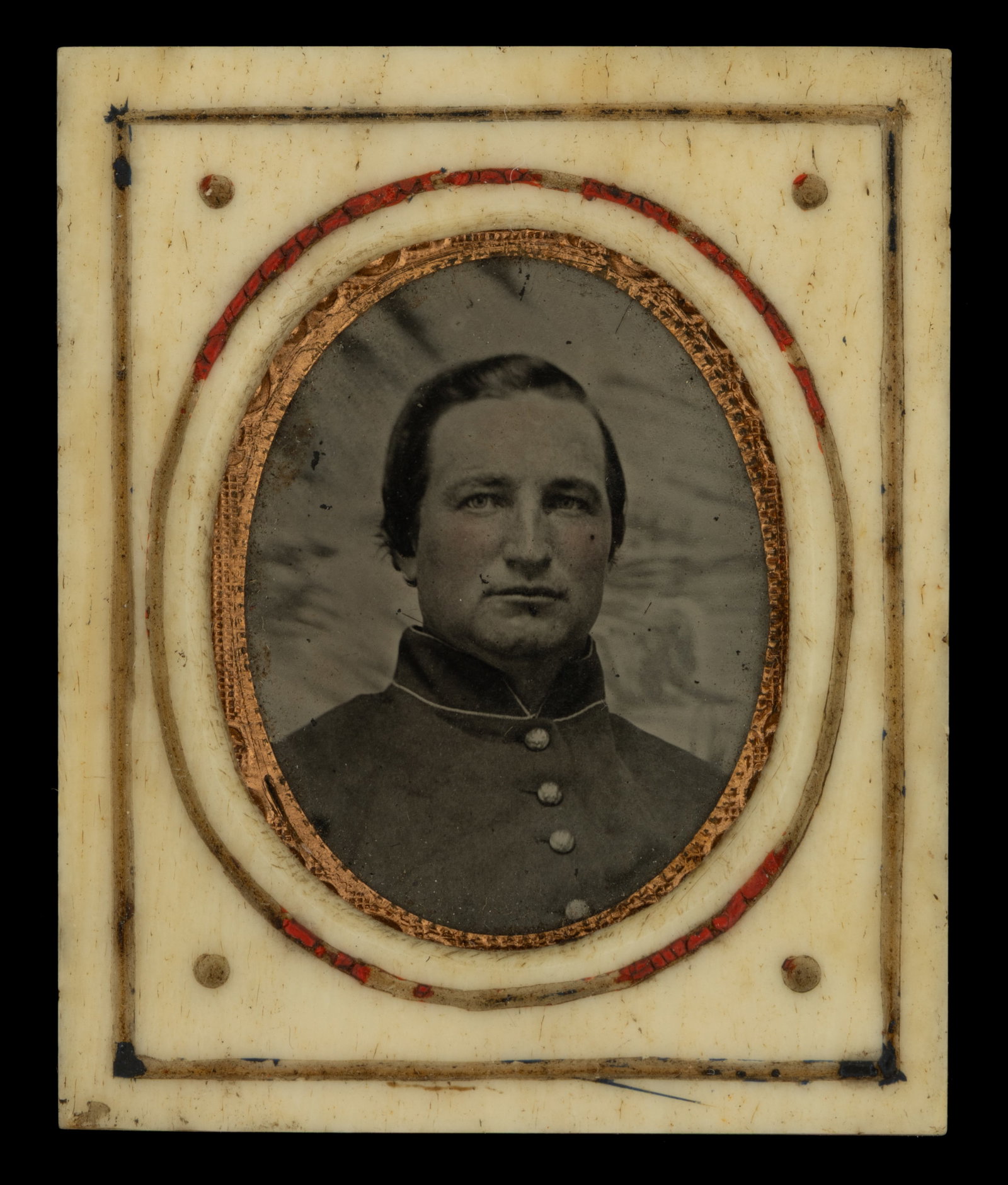CIVIL WAR CONFEDERATE SOLDIER TINTYPE PHOTOGRAPH IN BONE FRAME (1 of 3)
