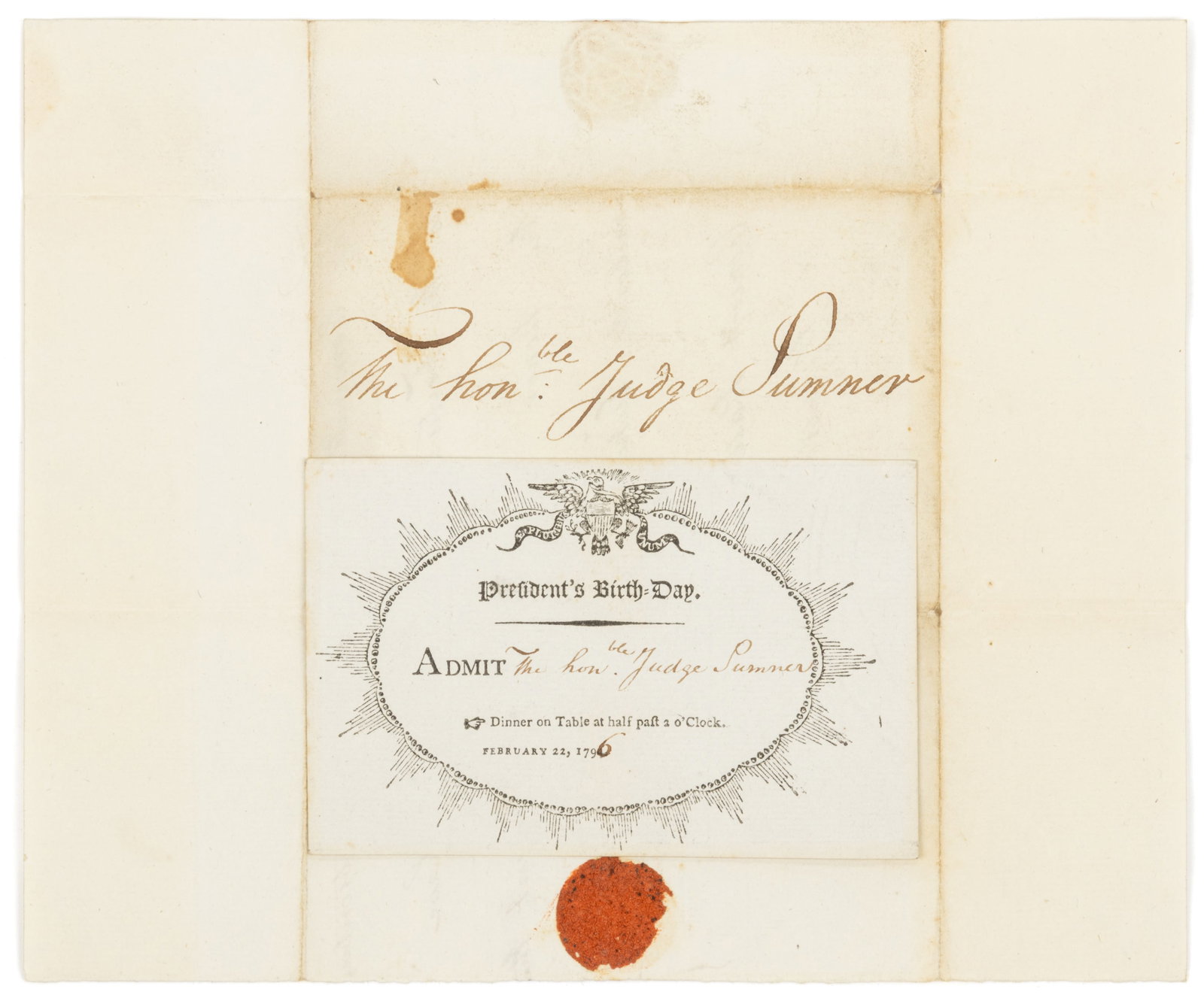 EXTREMELY RARE GEORGE WASHINGTON 1796 BOSTON, MASSACHUSETTS BIRTHDAY ADMISSION TICKET AND COVER (1 of 3)
