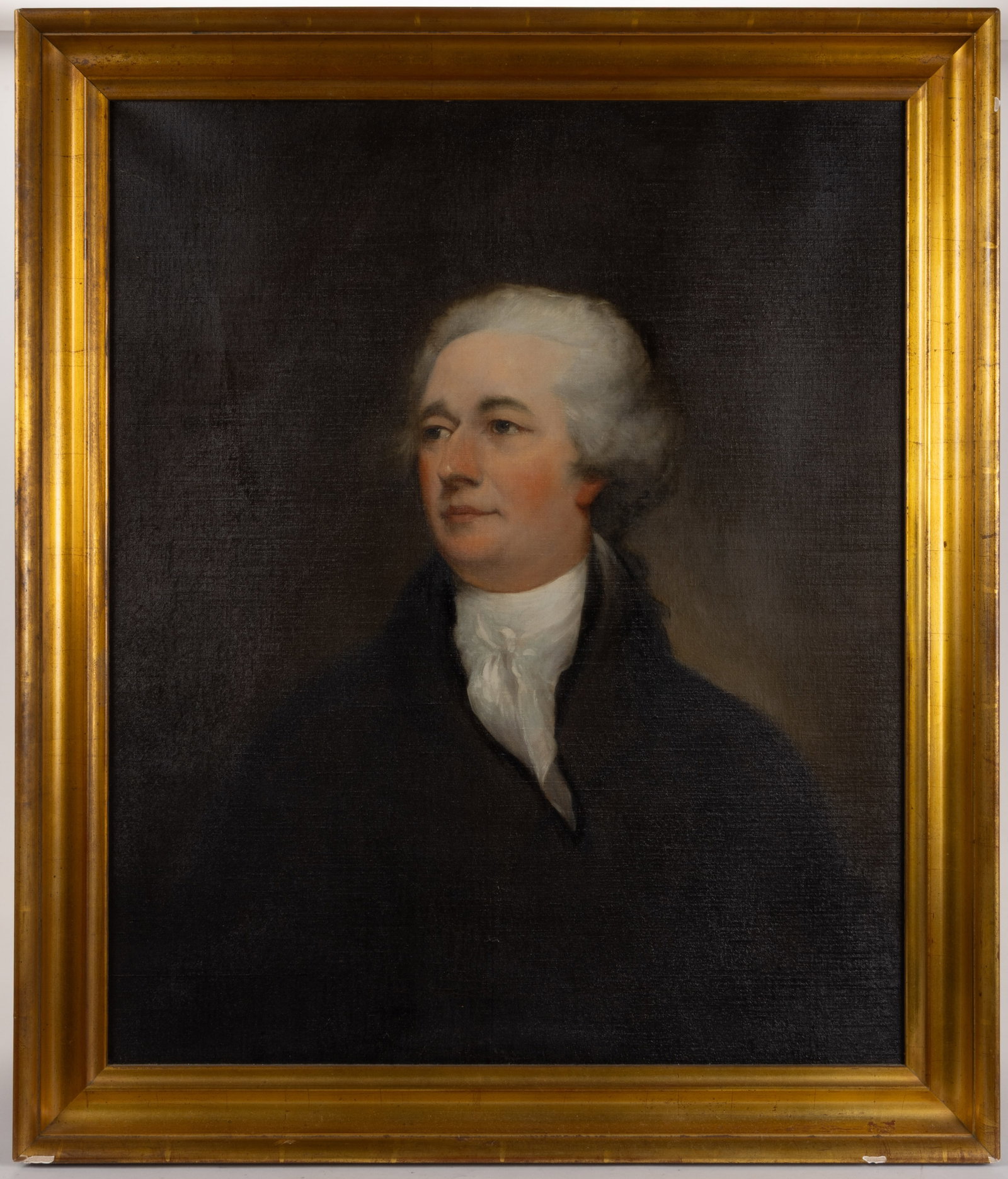 ADRIAN LAMB (AMERICAN, 1901-1988) AFTER JOHN TRUMBULL PORTRAIT OF ALEXANDER HAMILTON: ADRIAN LAMB (AMERICAN, 1901-1988) AFTER JOHN TRUMBULL PORTRAIT OF ALEXANDER HAMILTON, oil on canvas, a bust depiction facing left. The verso is inscribed "Copied from the Original by John Trumbul